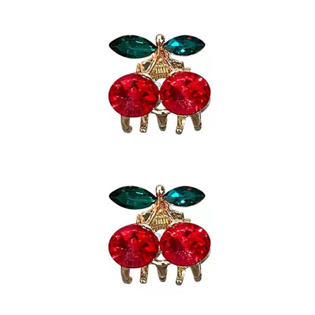 Minkissy 2pcs Mini Hair Claw Clips - Crystal Cherry Hair Clips, Alloy Metal Jaw Clamps for Women | Hair Grip, Barrette, Hairpins | Perfect for Updos, Ponytails & Everyday Styling