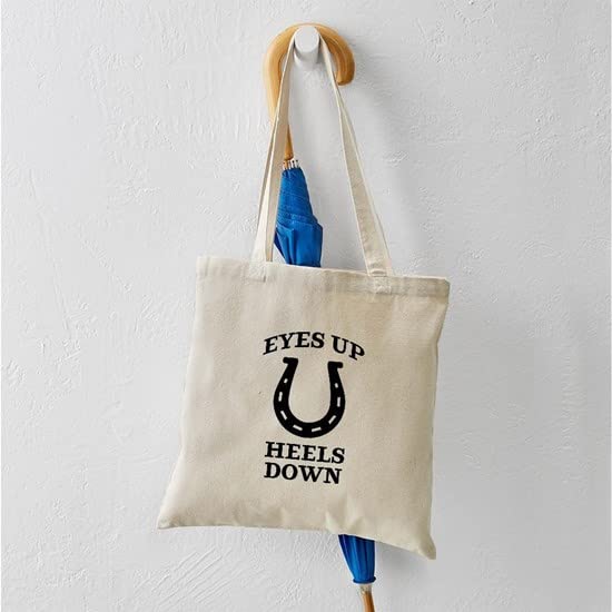 Eyes Up Heels Down Canvas Tote Bag - Natural Reusable Shopping Bag for Women, Eco-Friendly Grocery Tote for Work, Gym & Beach