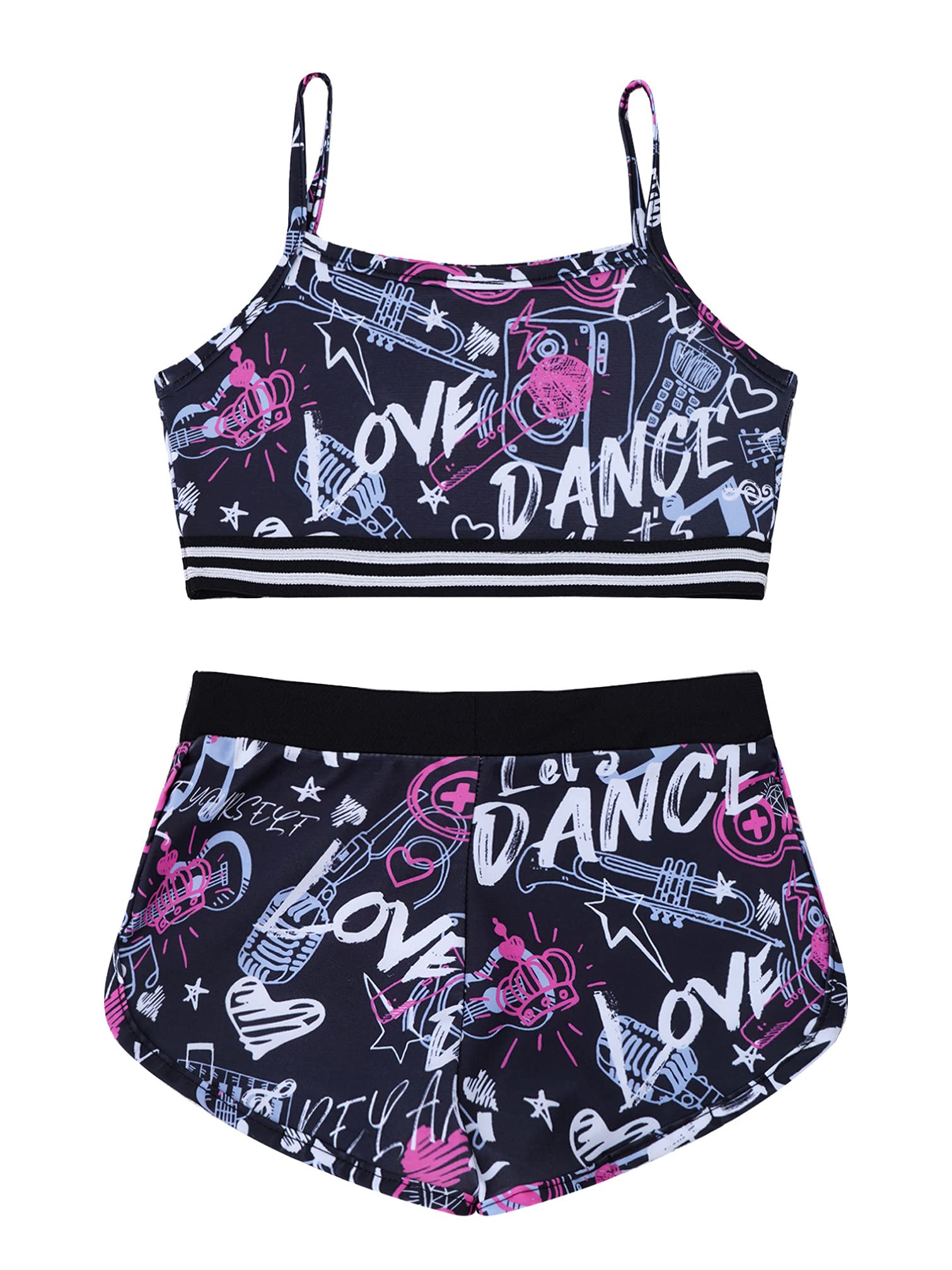 TiaoBug Girls 2-Piece Swimsuit & Activewear Set - Crop Top & Shorts for Swimming, Dance, Sports, Gym, Yoga & Workout | Perfect for Beach, Pool & Summer Activities