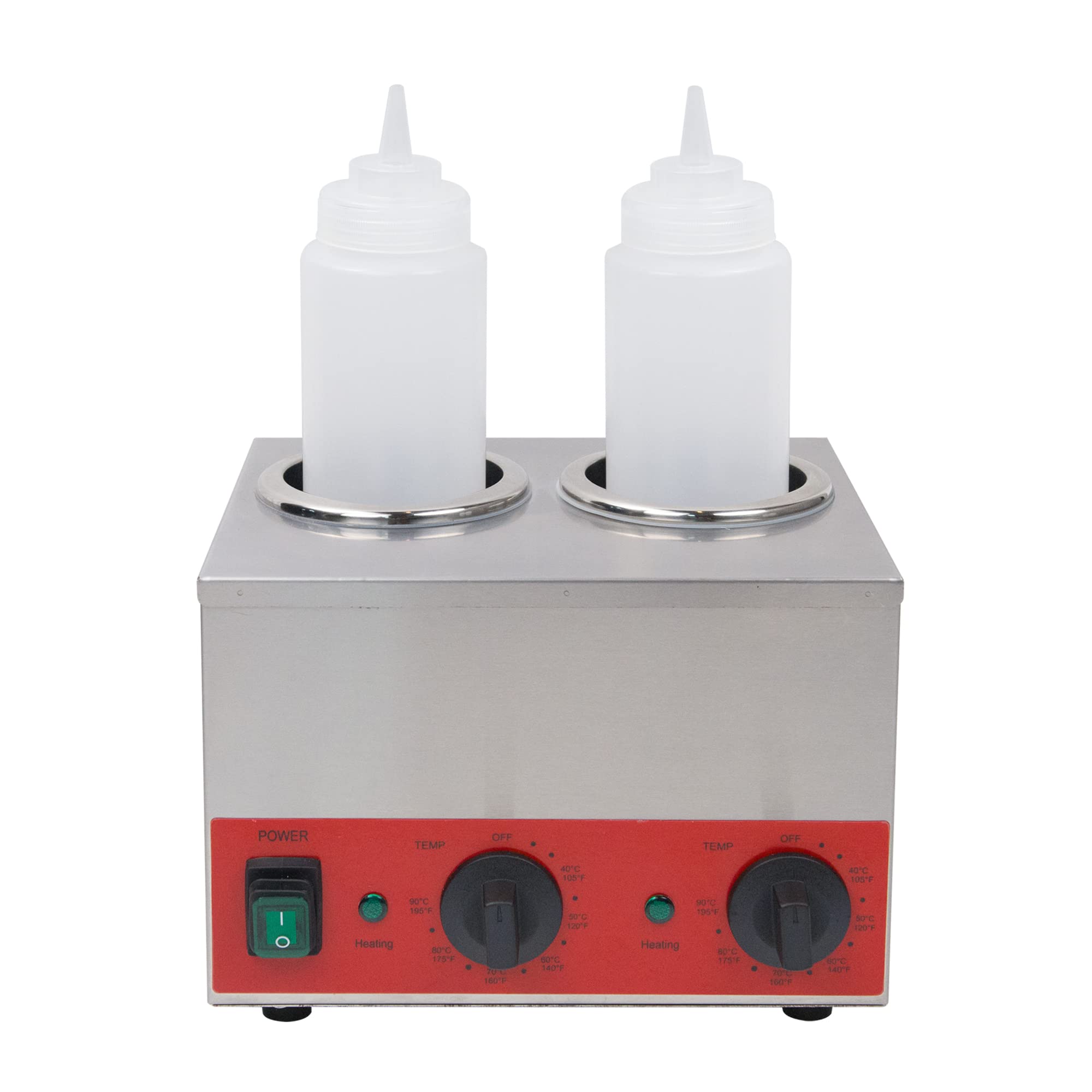 **Electric Hakka Sauce Bottle Warmer - Commercial Double Dispenser for Nacho Cheese, Jam, Chocolate & Butter - 105-195℉ Temperature Control, 110V (2 Grids) - Perfect for Restaurants, Cafes & Catering Events**
