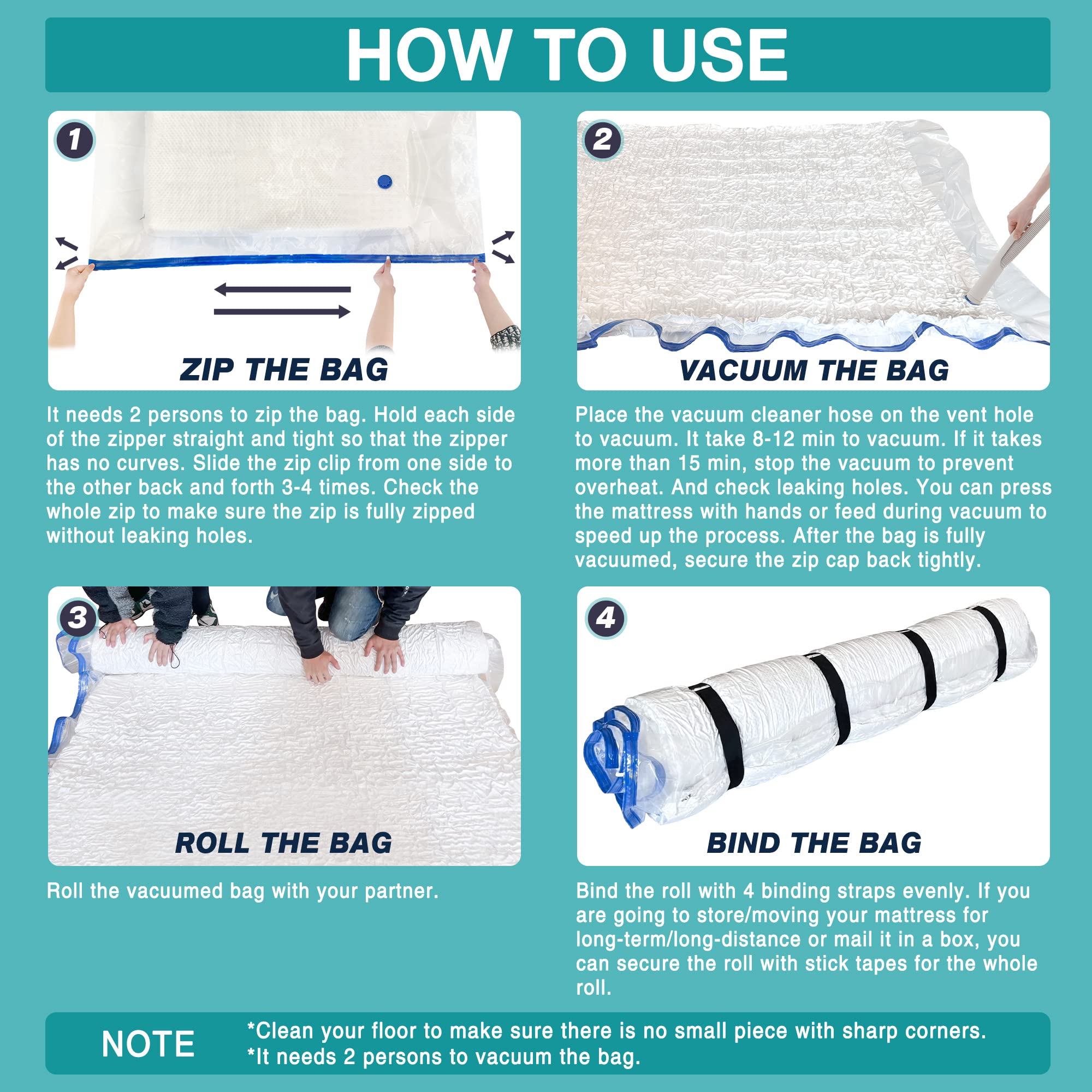 Queen/Full Mattress Vacuum Storage Bag for Moving & Travel - 14 Inch Thick Memory Foam & Latex Mattress Protector | Perfect for Home Storage, Dorm Moves & RV Camping
