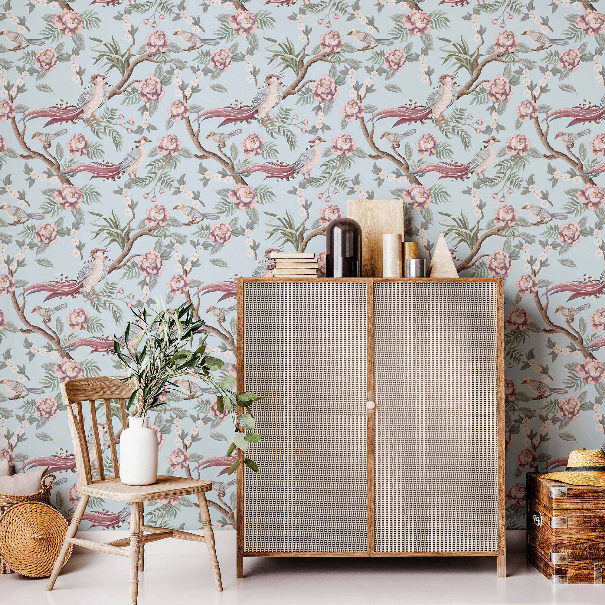 Blue Botanical Peel and Stick Removable Wallpaper - Self-Adhesive Decorative Wall Covering for Home & Office Decor - Perfect for Bedrooms, Living Rooms, and Accent Walls