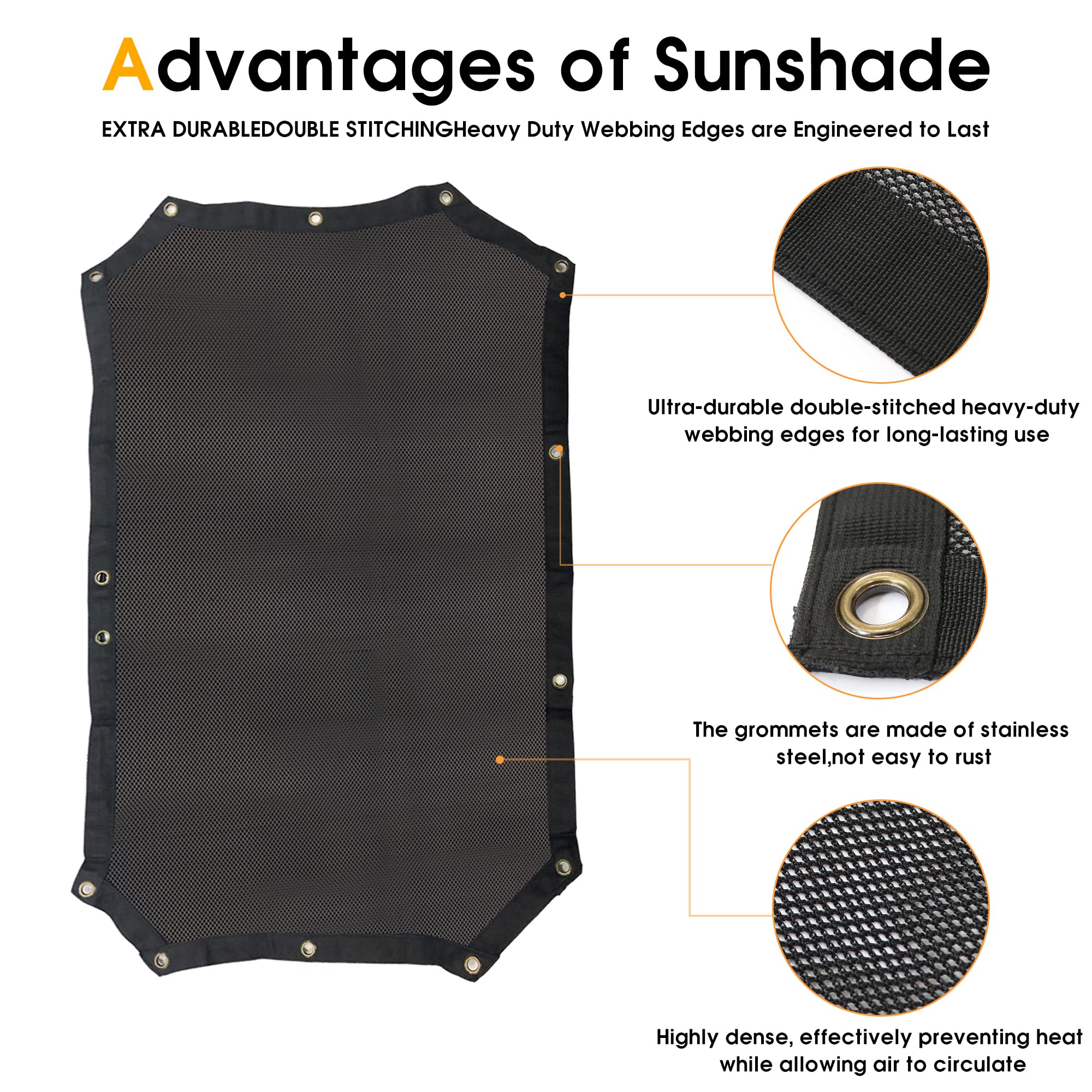 Jeep Wrangler JK Sunshade Top - Mesh Bikini Top for 2/4 Door Soft/Hard Top - UV Protection & Wind Shield - Perfect for Off-Roading & Summer Driving