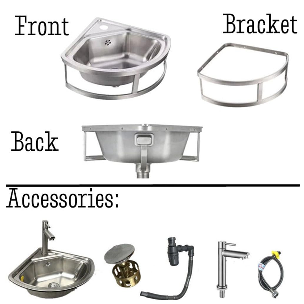 Stainless Steel Wall Mounted Bathroom Sink - 304 Single Bowl Corner Vanity Sink with Faucet, Drain & Towel Bar - Perfect for Small Bathrooms, Powder Rooms & RV Wash Basins