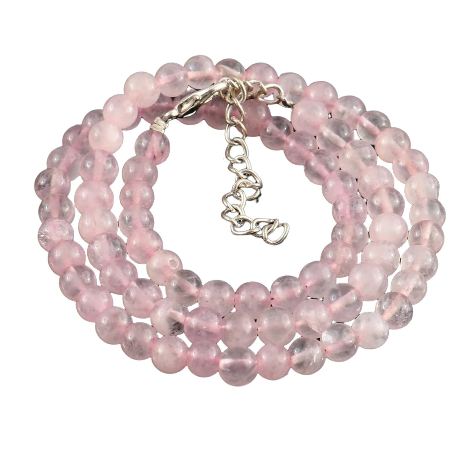 Shree Narayani Natural Rose Quartz Necklace - 6x8mm Smooth Round Beads, 17