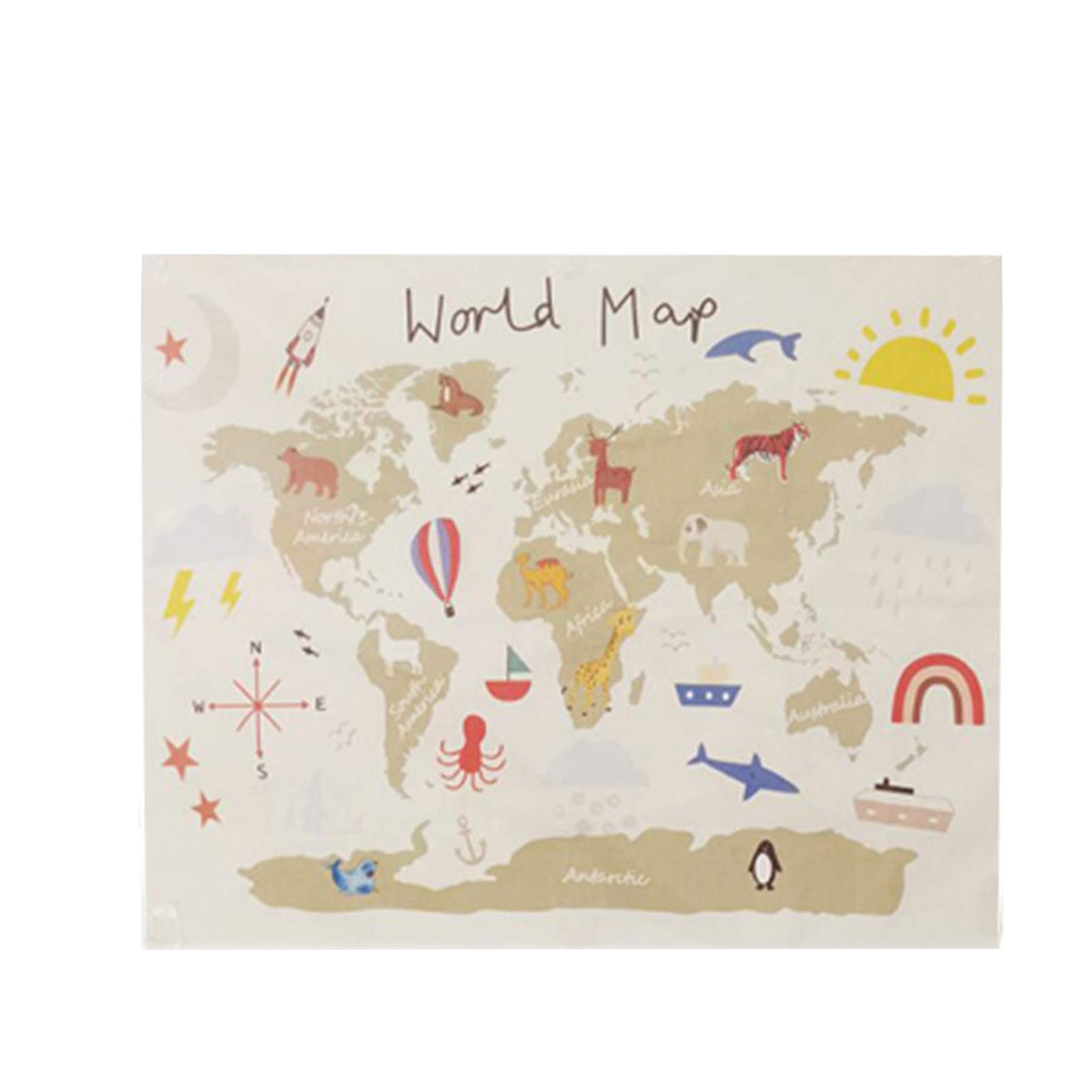 iFCOW World Map Tapestry Wall Hanging Blanket - Large Decorative Wall Art for Nursery, Kids Room & Living Room Decor - Perfect for Baby Photography Backdrop, Dorm Room & Home Decor