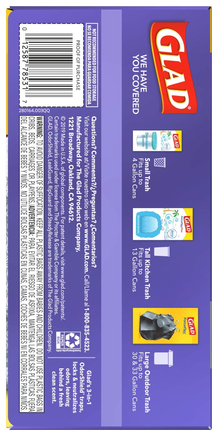 Glad ForceFlexPlus Tall 13 Gallon Drawstring Trash Bags with Febreze Freshness - Lavender Scented Heavy Duty Garbage Bags (34 Count) for Kitchen, Bathroom & Office Waste Disposal