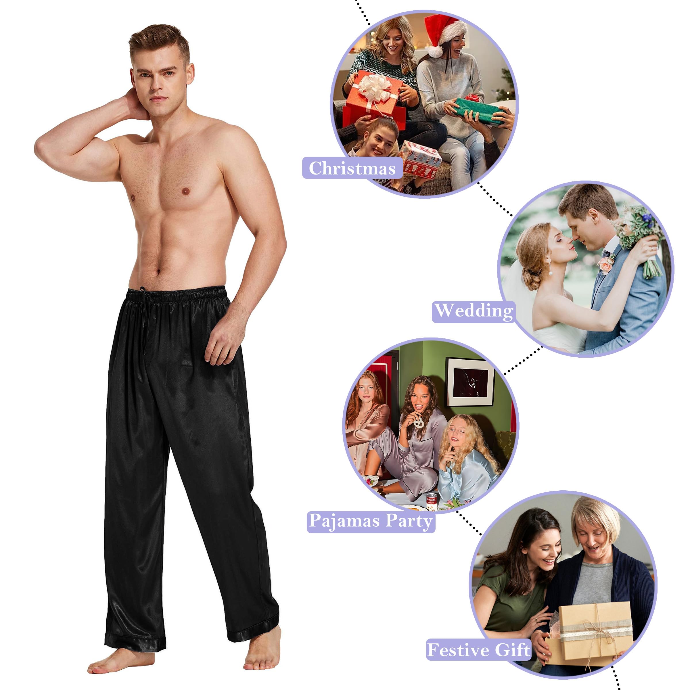 Premium 100% Mulberry Silk Pajama Pants for Men - Luxurious Sleepwear & Lounge Pants for Comfortable Nightwear, Home Relaxation and Gift Giving
