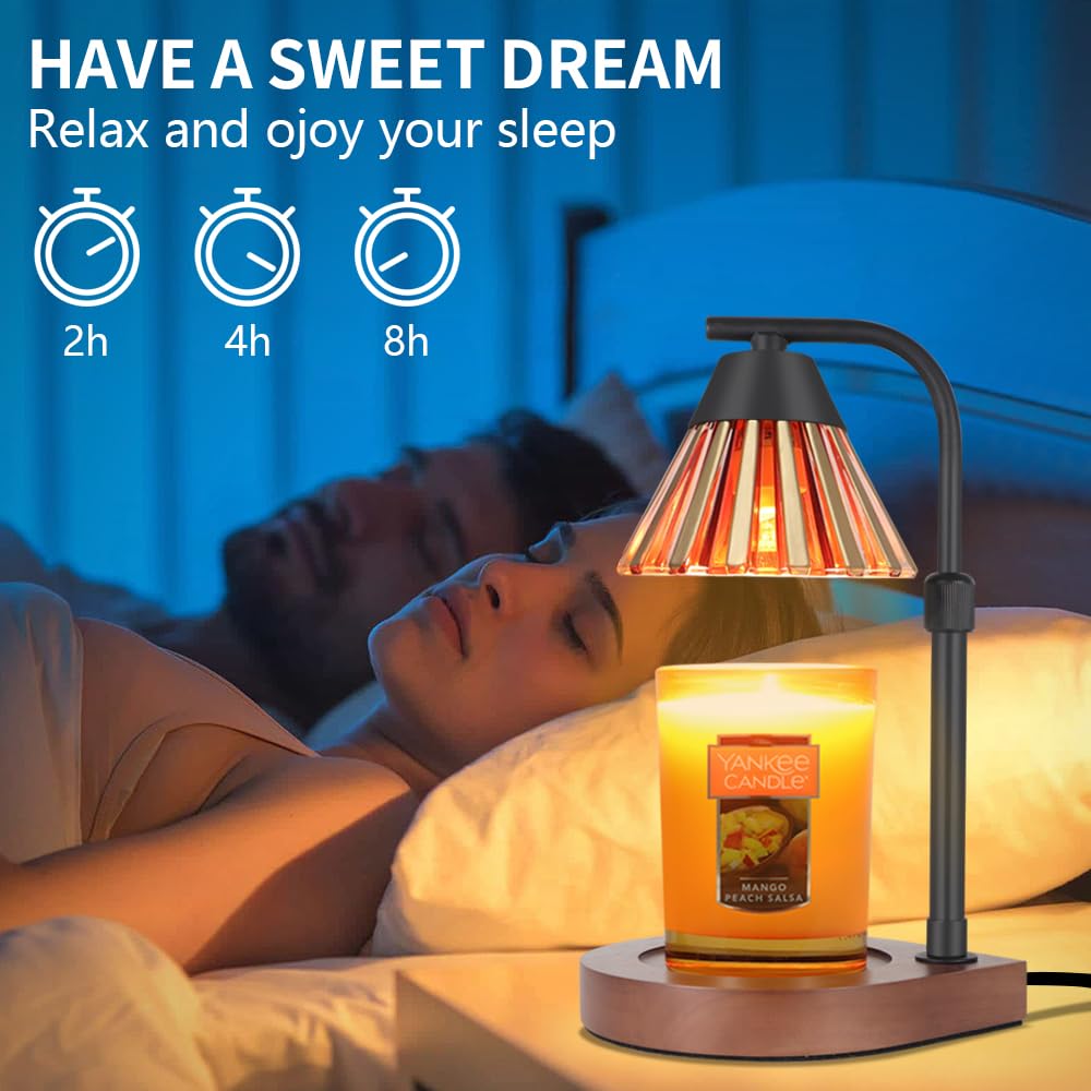 Dimmable Candle Warmer Lamp with Timer - Adjustable Height Electric Wax Melter for Scented Jar Candles - Perfect for Home Decor, Christmas & Birthday Gifts for Women & Mom (Gold Yellow) - Ideal for Aromatherapy, Relaxation & Creating Cozy Atmosphere in Living Room, Bedroom or Office