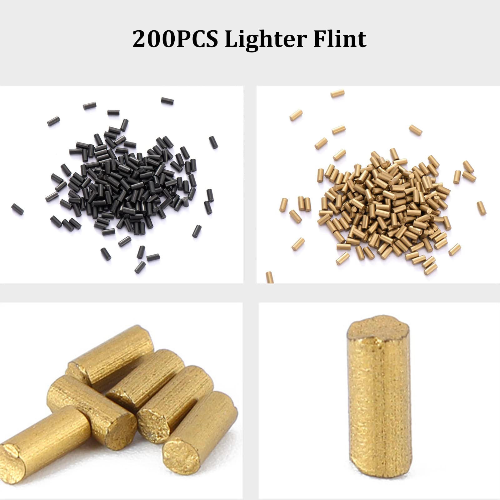 Universal Lighter Repair Kit - 200pcs Flint Stones, 20pcs Wicks, 2pcs Tweezers, 1pc Rubber Felt Pad & Mini Scissors for Gas/Oil Lighters - Black - Perfect for Zippo, Butane & Fluid Lighter Maintenance at Home, Camping or Outdoor Adventures