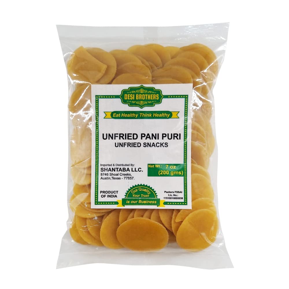 Desi Brothers Unfried Pani Puri Snacks - 7oz (200g) | Crispy Indian Street Food | Perfect for Parties, Snacking & Dipping