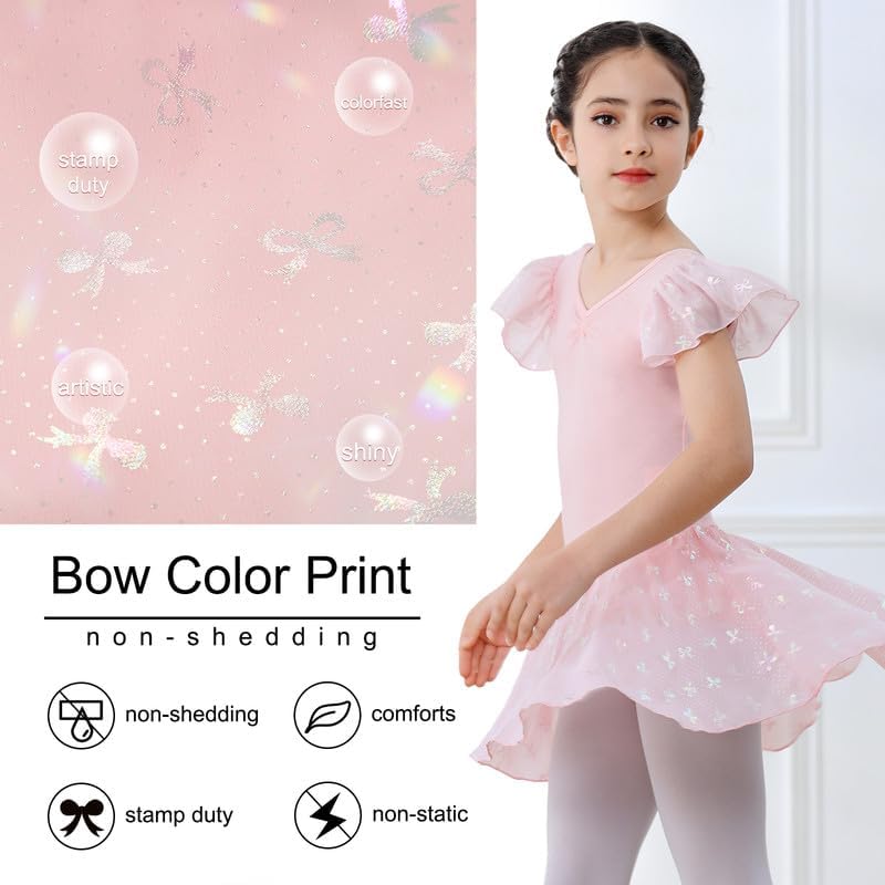 DIPUG Girls Ballet Leotard with Bow - Shiny Dance Dress for Ballet, Jazz, Gymnastics & Performance - Perfect for Recitals, Competitions & Dance Classes