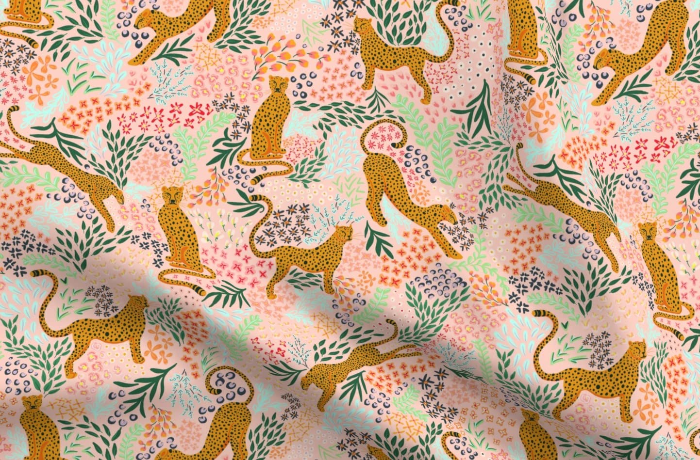 Modern Animal Print Boho Jungle Coral Pink Mustard Abstract Botanical Minky Fabric by The Yard - Soft Plush Material for Sewing Baby Blankets, Quilt Backing & DIY Projects - Perfect for Nursery Decor, Home Textiles & Crafting