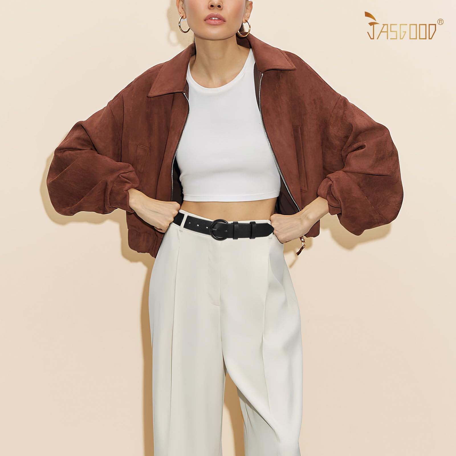 JASGOOD Women's Black Leather Belt with Gold Buckle - Stylish Dress Belt for Jeans & Pants | Perfect for Office, Casual Outfits & Everyday Wear