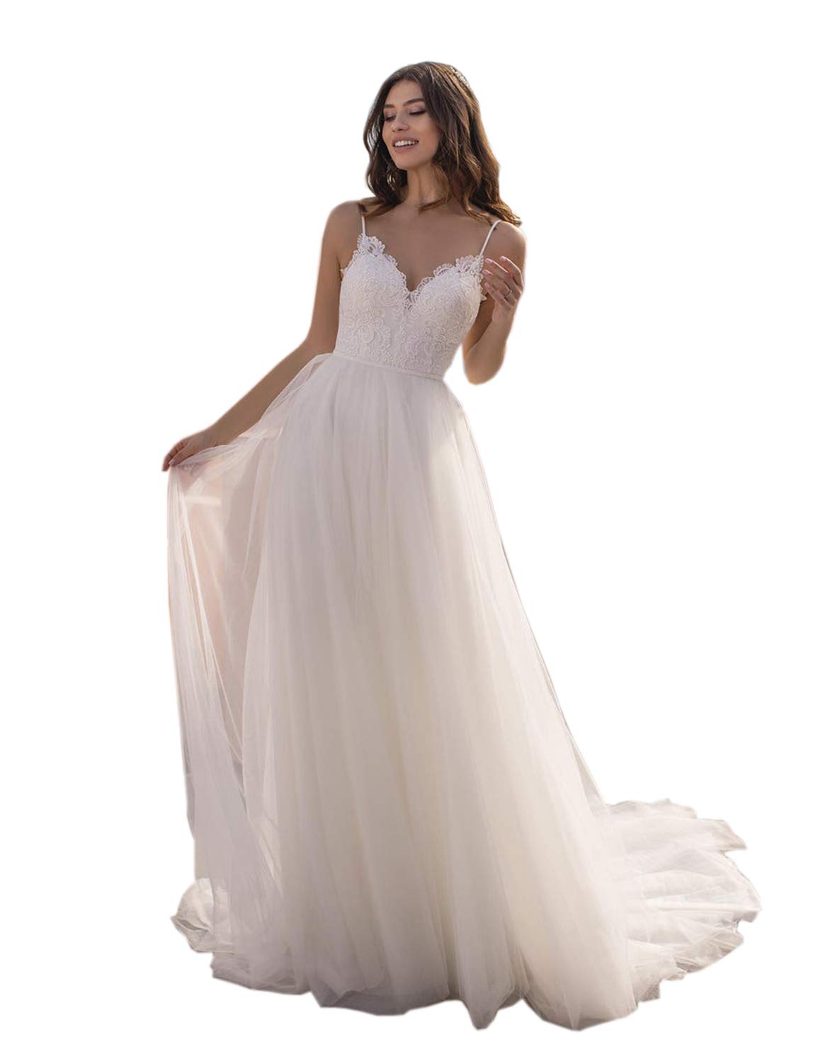 Elegant Sweetheart Lace Wedding Dress for Bride 2024 | Long Beach Bridal Gown | White Floor-Length Gown for Beach Weddings & Formal Ceremonies