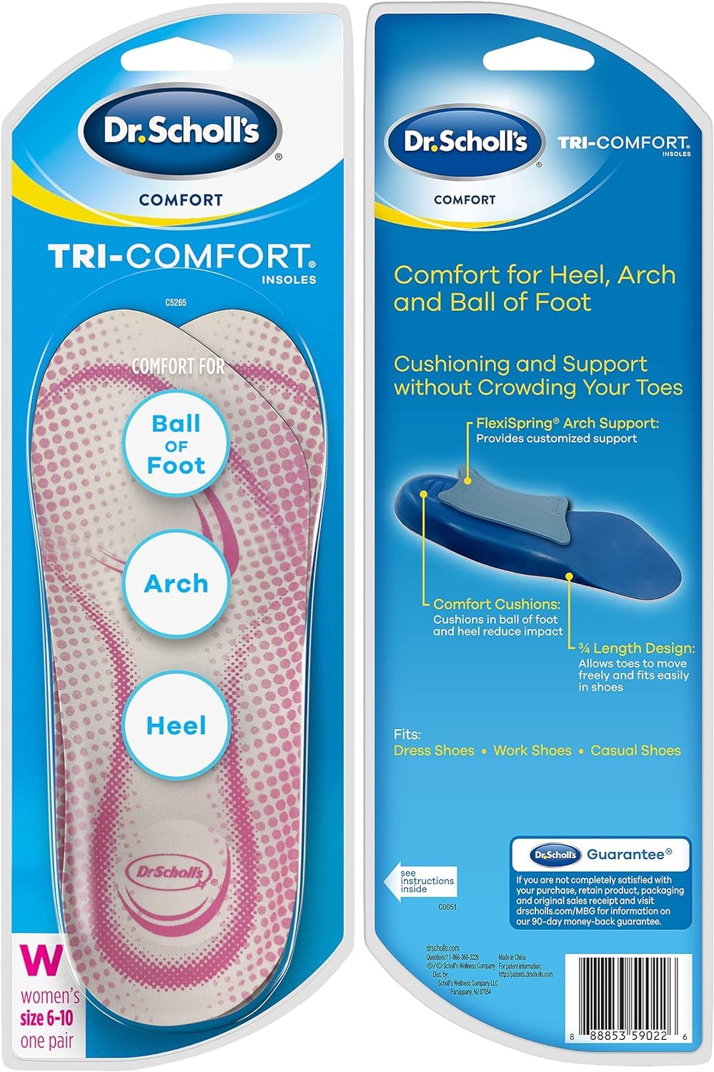 Dr. Scholl's Comfort Tri-Comfort Insoles for Women - US Size 6-10 | Arch Support & Cushioning for All-Day Comfort - Perfect for Work, Walking & Running