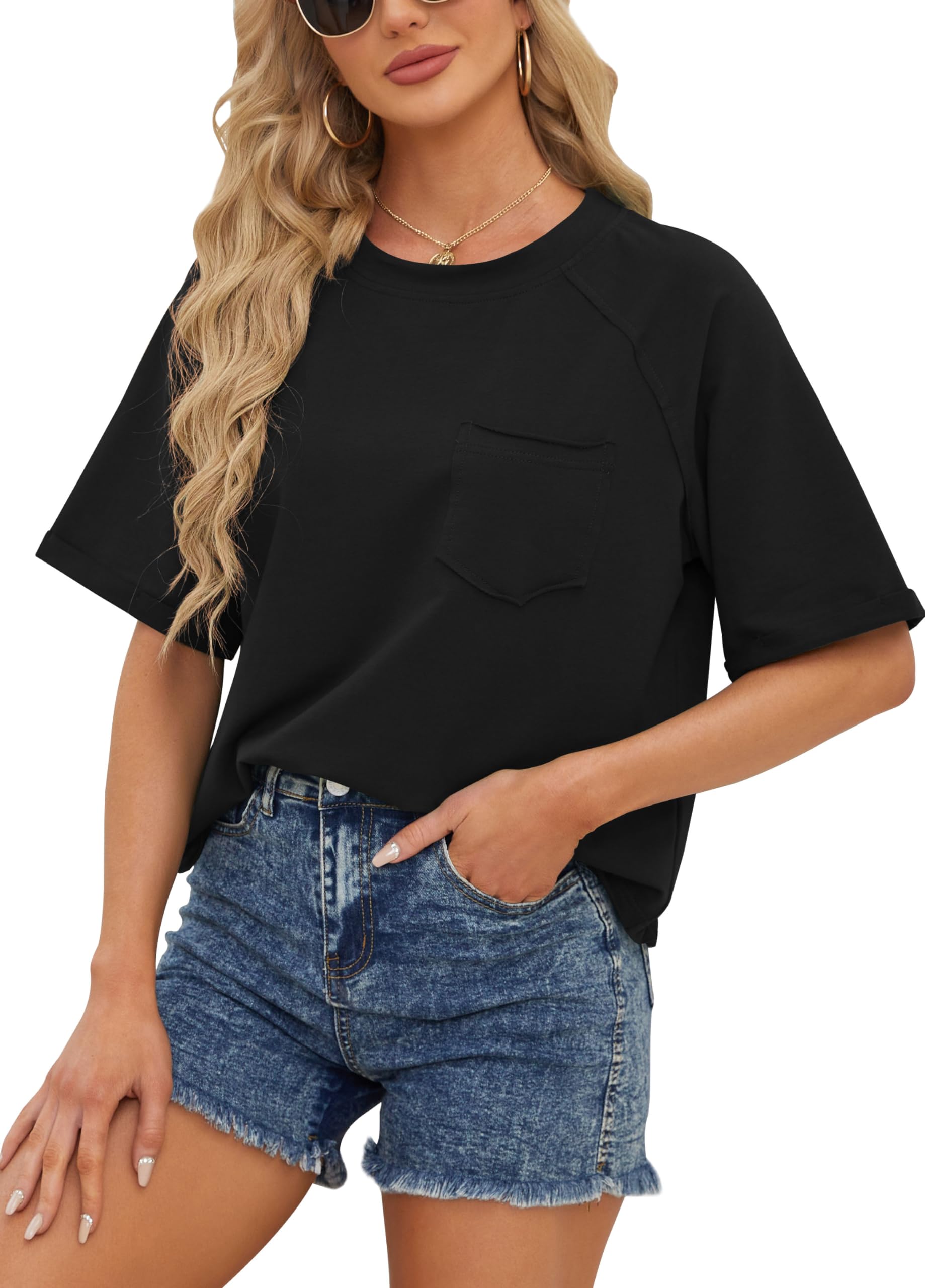 Women's Casual Short Sleeve T-Shirts - Loose Fit Crewneck Summer Tops 2024 | Comfortable Everyday Wear for Work, Travel & Outings