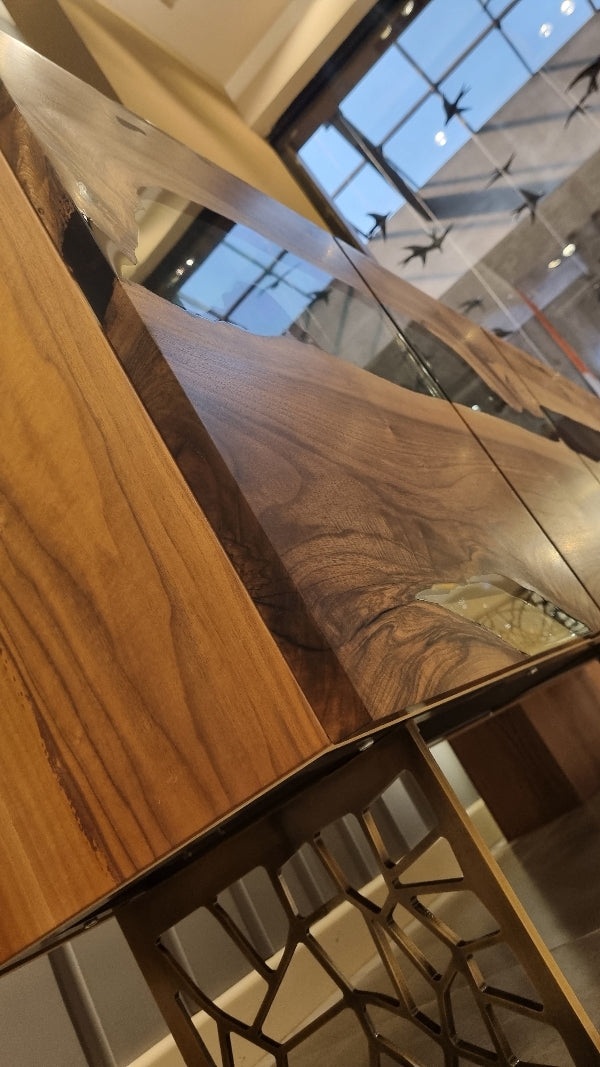 Voronoi Collection Wood & Resin Buffet Table - Modern Dining Room Sideboard with Geometric Design | Perfect for Dining Room Storage, Kitchen Buffet & Living Room Display