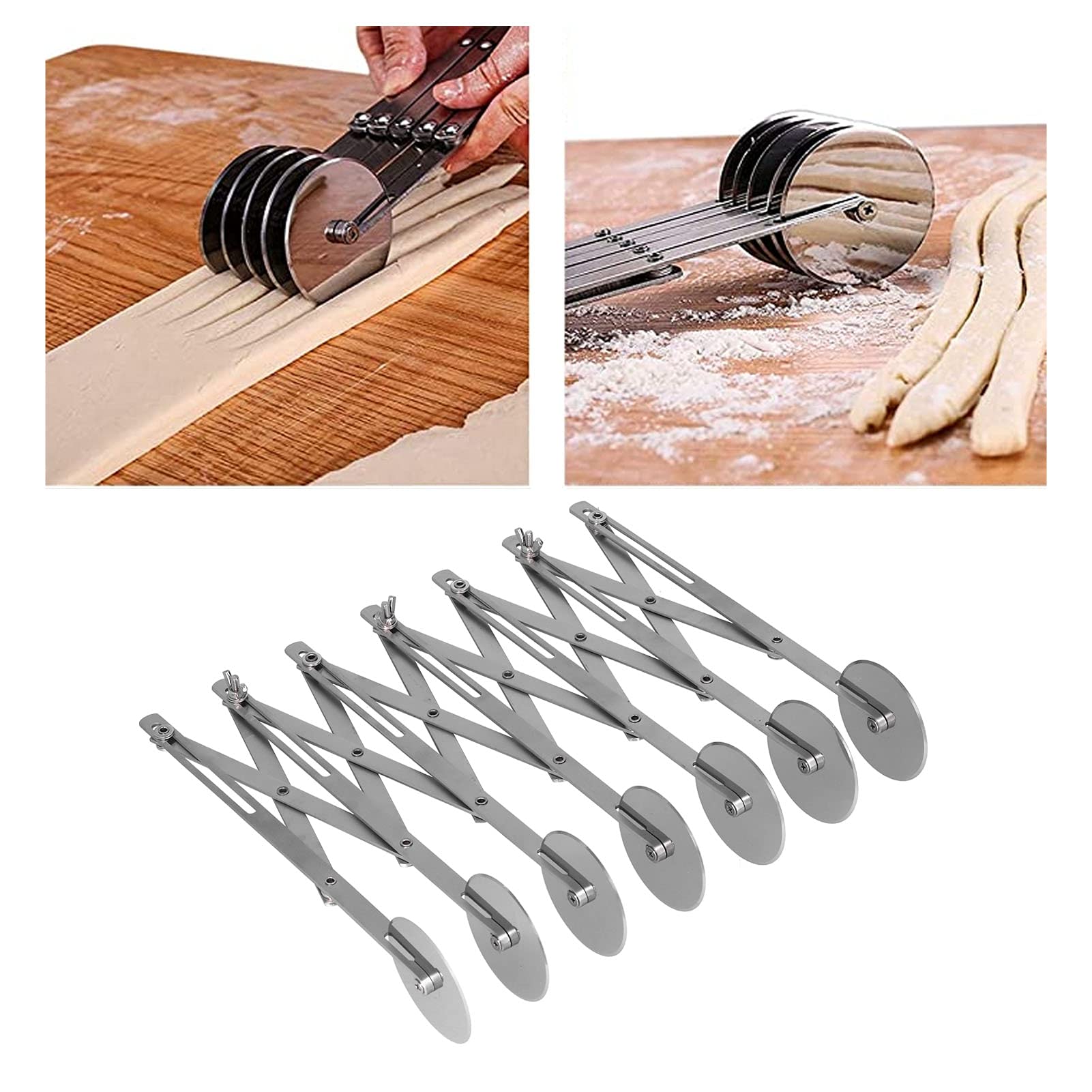 Expandable Multi-Round Pastry Cutter - Stainless Steel Baking Tool with Non-Stick Wheels for Dough, Pizza, Cakes & Pastries (7-Round Knife) | Perfect for Home Bakers & Professional Kitchens