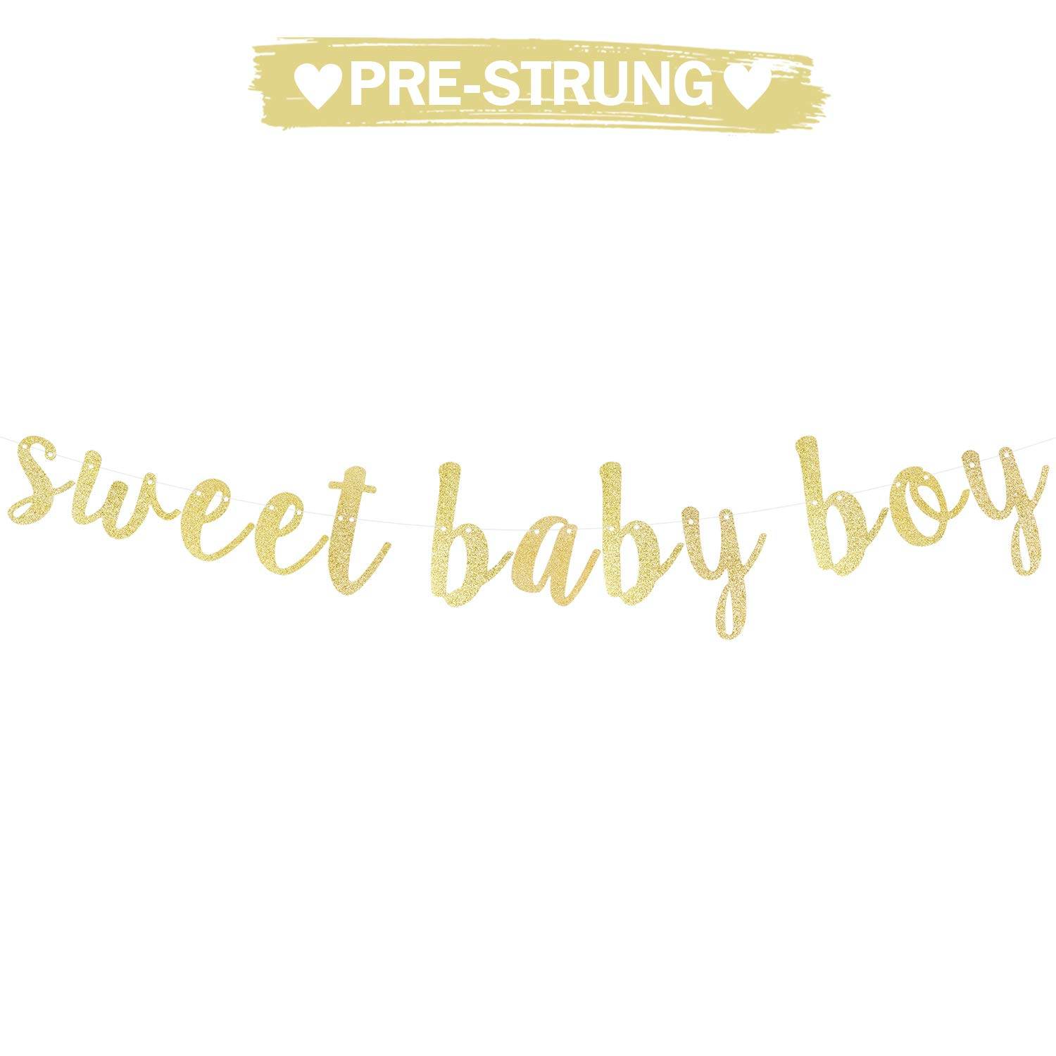 LINGTEER Sweet Baby Boy Gold Glitter Bunting Banner - Perfect for Baby Shower, First Birthday Party, Nursery Decor & Gender Reveal - Elegant Celebration Decorations for Boys