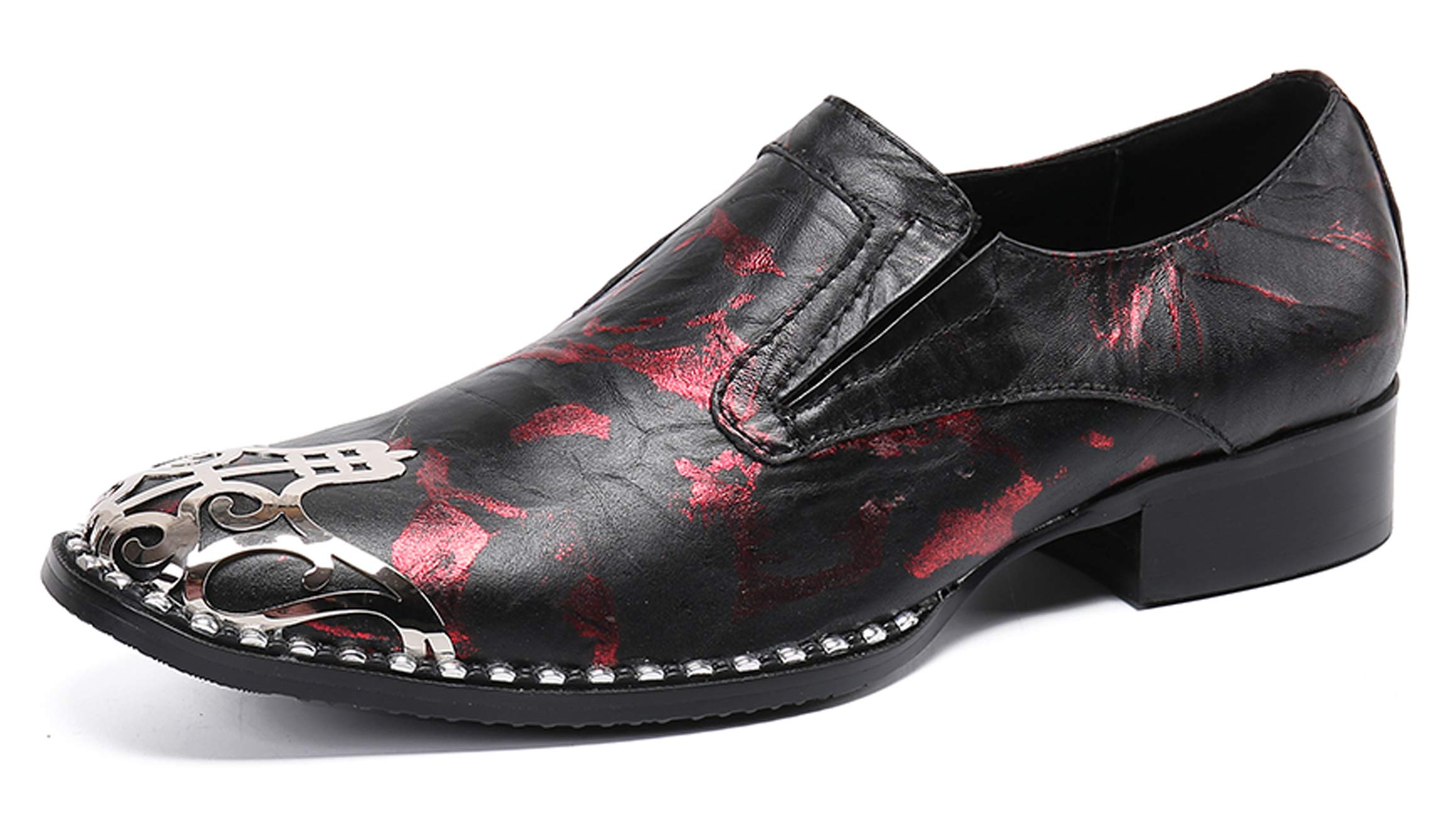 Santimon Men's Loafers - Round Toe Patent Leather Dress Shoes with Metal Tip for Western Style | Comfortable Slip-On Shoes for Business, Casual & Wedding Occasions