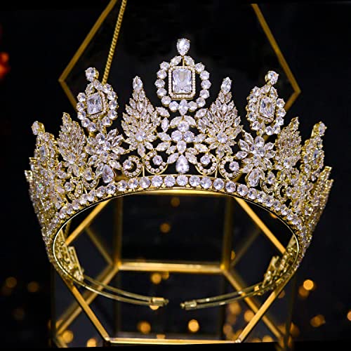 Jorsnovs Cubic Zirconia Big Crown Wedding Tiara for Women & Girls | Handmade CZ Princess Headpiece | Birthday, Bridal, Pageant, Prom Accessory
