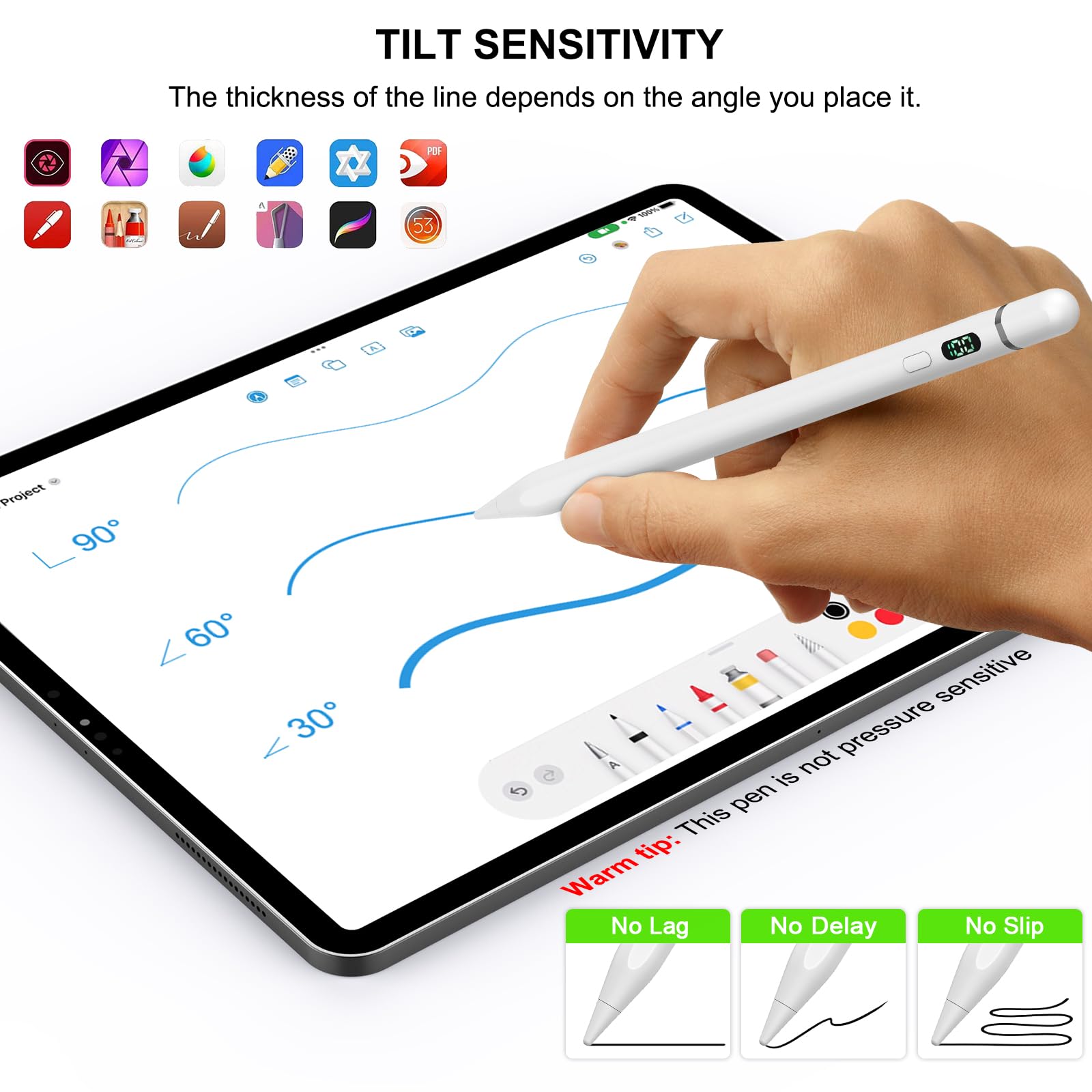 1st Gen Apple Pencil Alternative for iPad (2018-2023 Models) - USB-C Rechargeable Stylus with Palm Rejection & Tilt Sensitivity | Compatible with iPad 6-10 Gen, iPad Pro 11