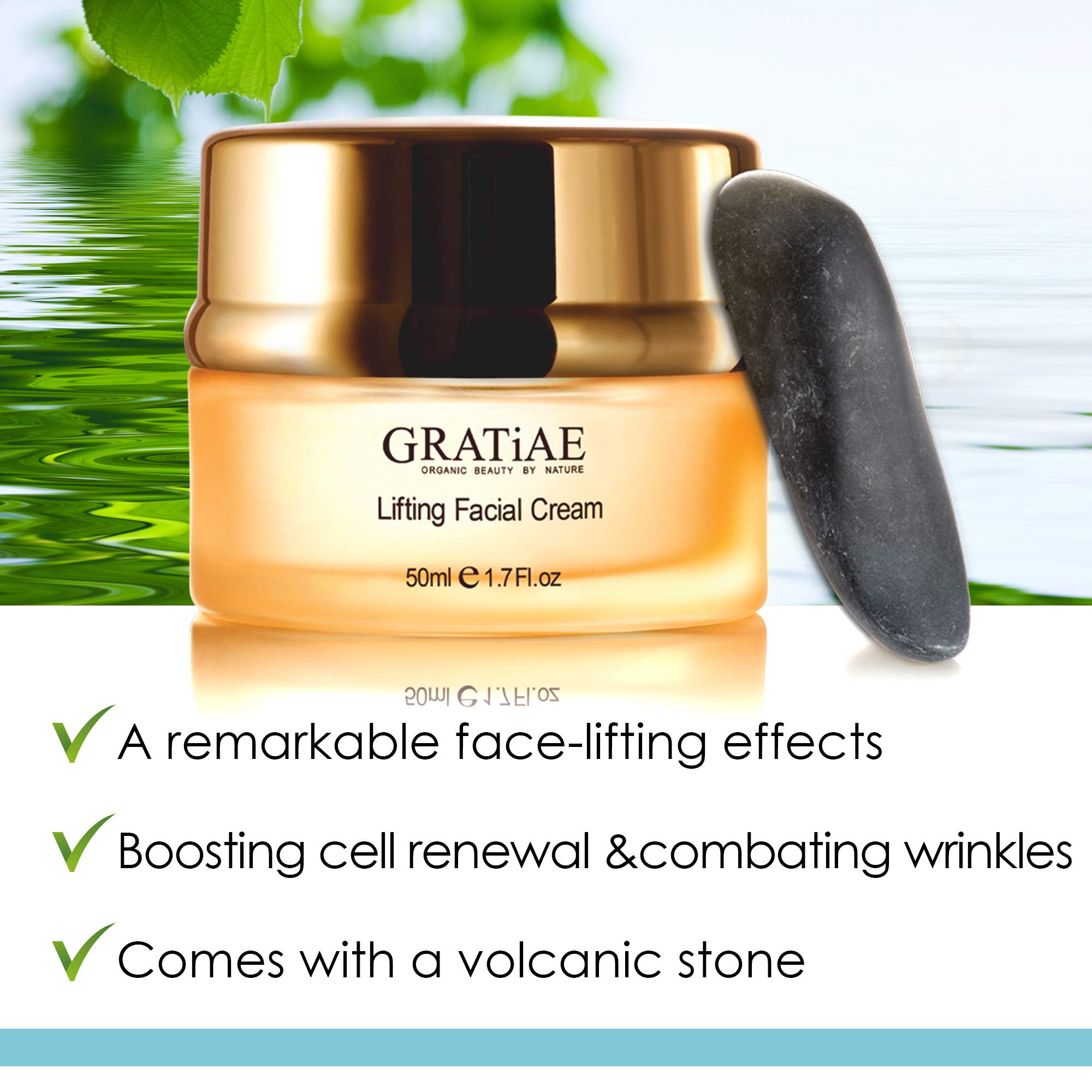Gratiae Organics Volcanic Stone Lifting Moisture Cream - 1.7 oz | Anti-Aging Face Cream for Wrinkles & Firming | Day & Night Hydrating Skincare for Dry & Mature Skin