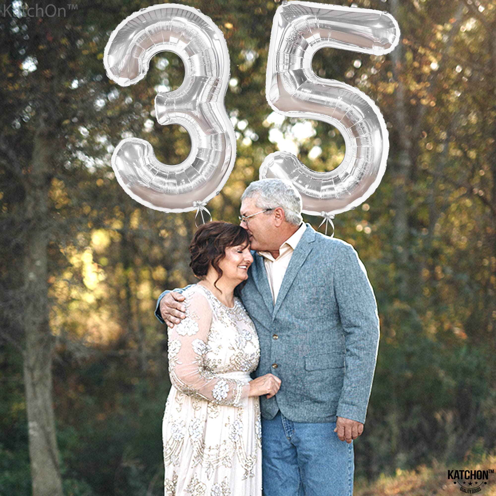 KatchOn 35 Inch Silver Foil Balloon Numbers - 40 Inch Large 35th Birthday Decorations for Women & Men | 35 Balloons for Birthday Party, Anniversary, Graduation | Perfect for Indoor & Outdoor Celebrations