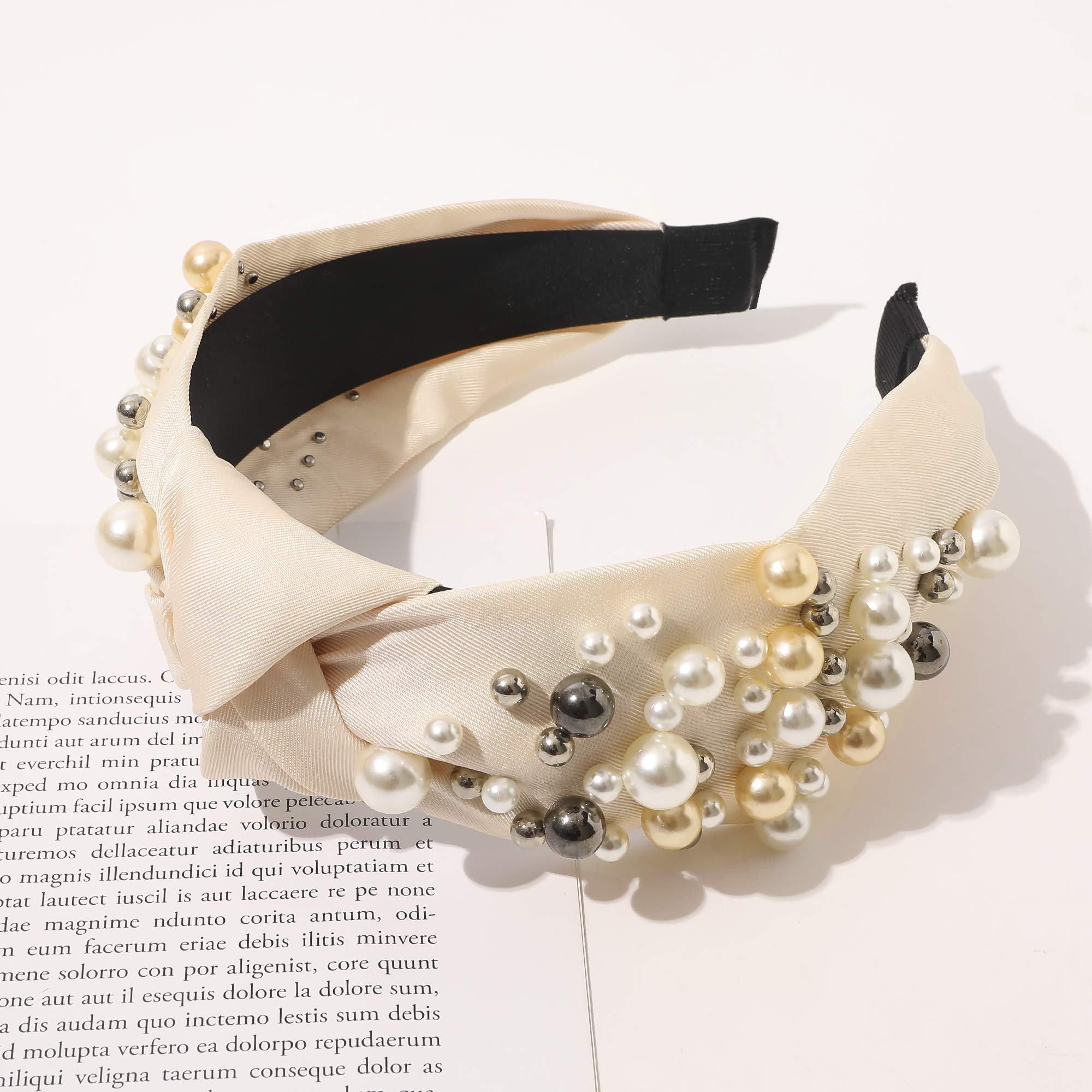 Elegant Knotted Pearl Headbands for Women - Non-Slip Fashion Hair Accessories (White, Gray, Beige) | Perfect for Weddings, Parties & Everyday Style