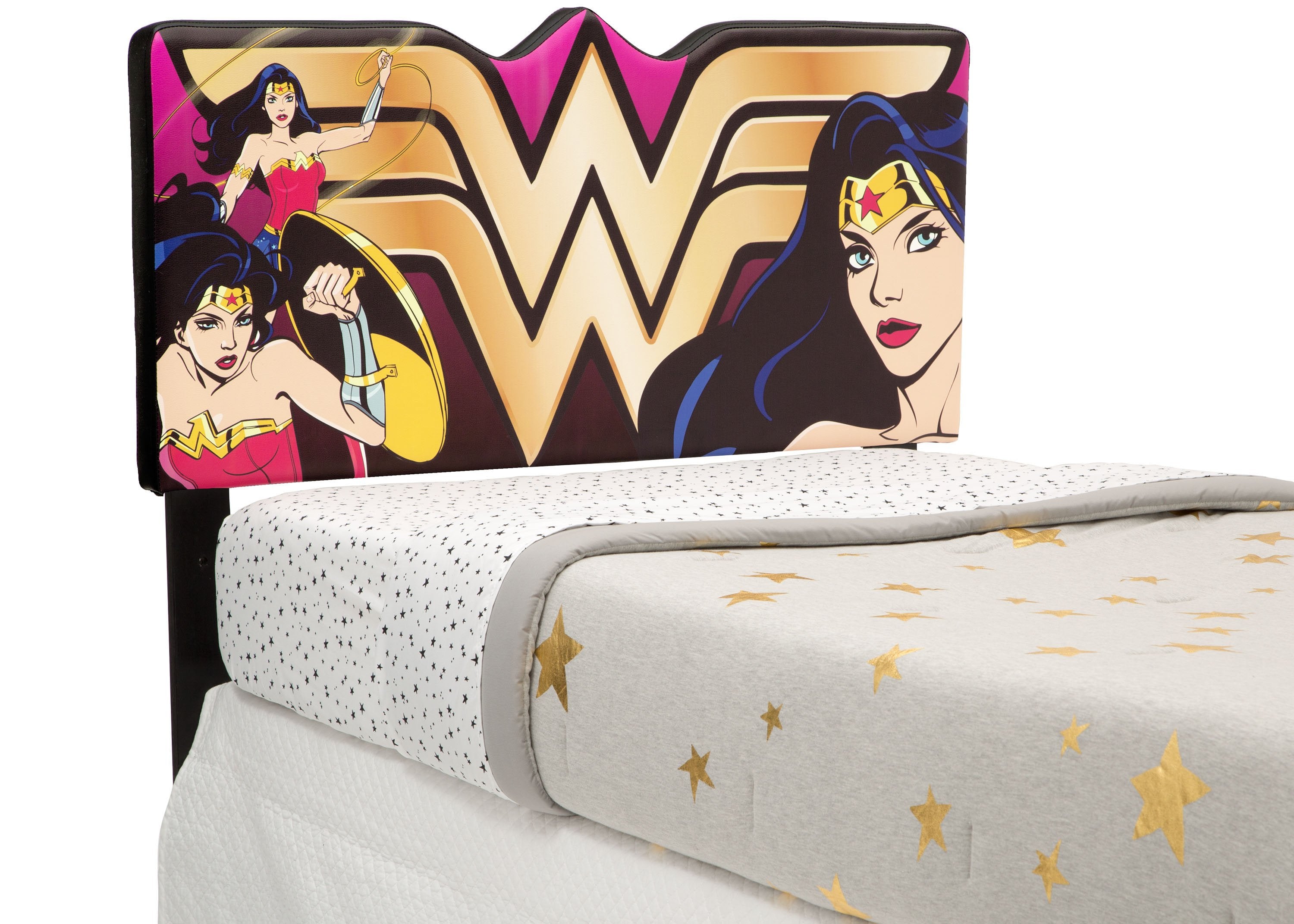 DC Comics Wonder Woman Upholstered Headboard - Superhero Bedroom Decor for Kids & Adults - Perfect for Comic Book Fans & Superhero Themed Rooms