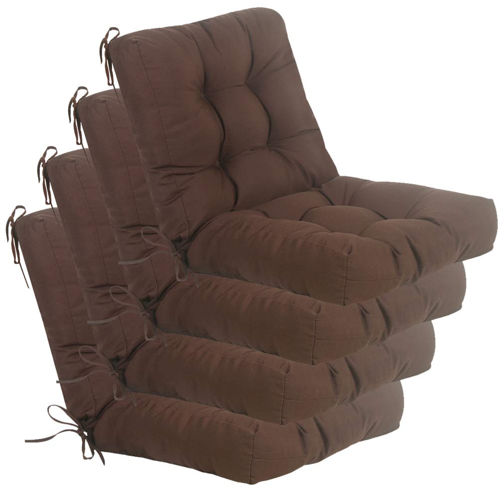 QILLOWAY Outdoor Seat & Back Chair Cushions - Tufted Pillow Set of 4, Coffee Color - Spring Summer Patio Furniture Replacement Cushions for Garden, Deck, Poolside & Outdoor Lounge Chairs