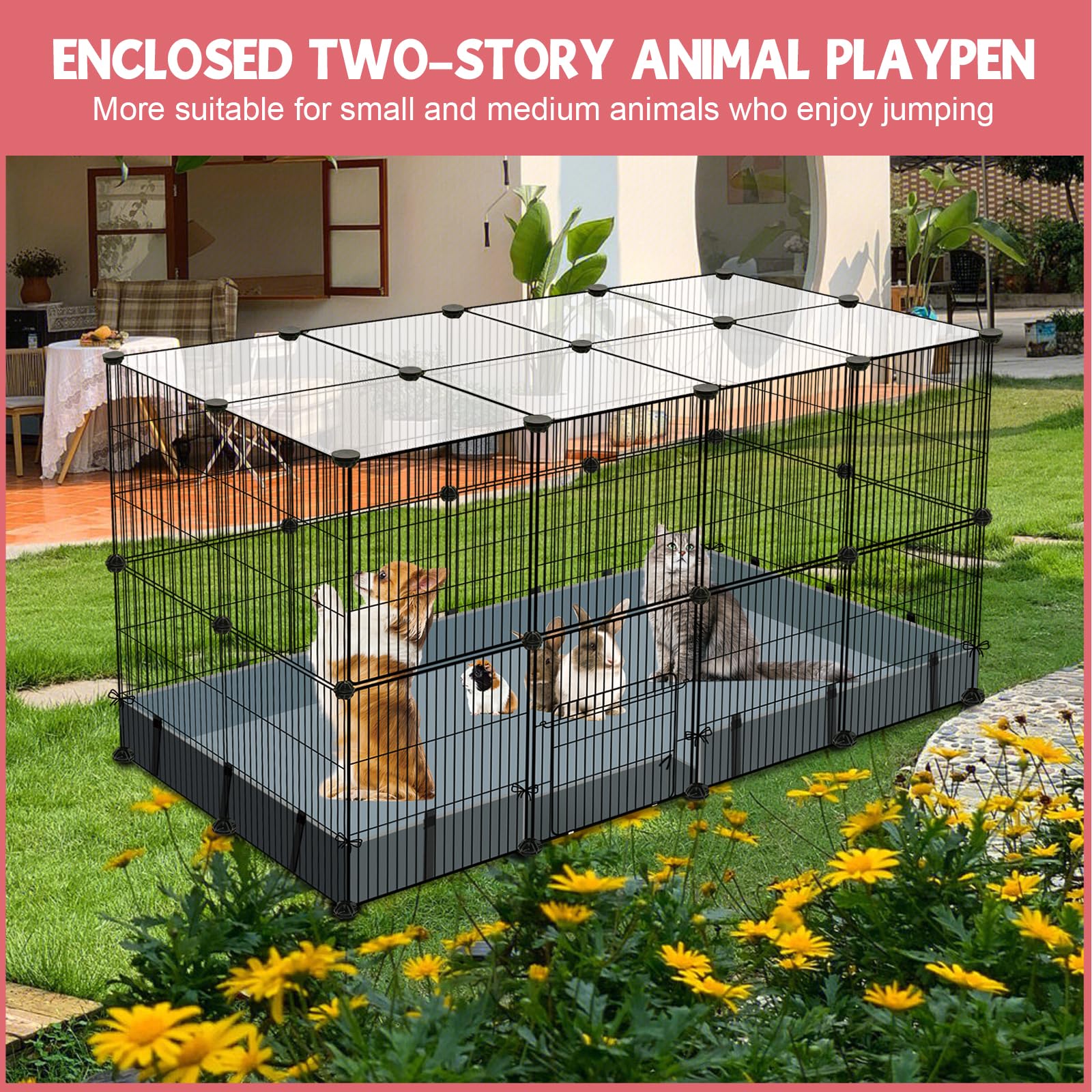 32-Panel Small Animal Playpen - Waterproof Pet Cage for Guinea Pigs, Rabbits & Chickens | Indoor/Outdoor Use
