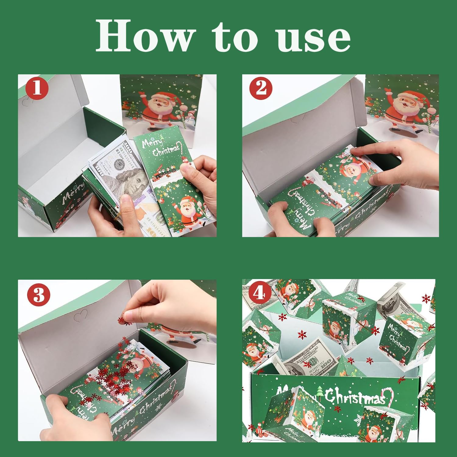 Money Surprise Gift Box - Unique Folding Bouncing Red Envelope Explosion Box for Christmas (Green, 16 Bounces) | Perfect for Holiday Gifting, Birthday Surprises & Special Occasions