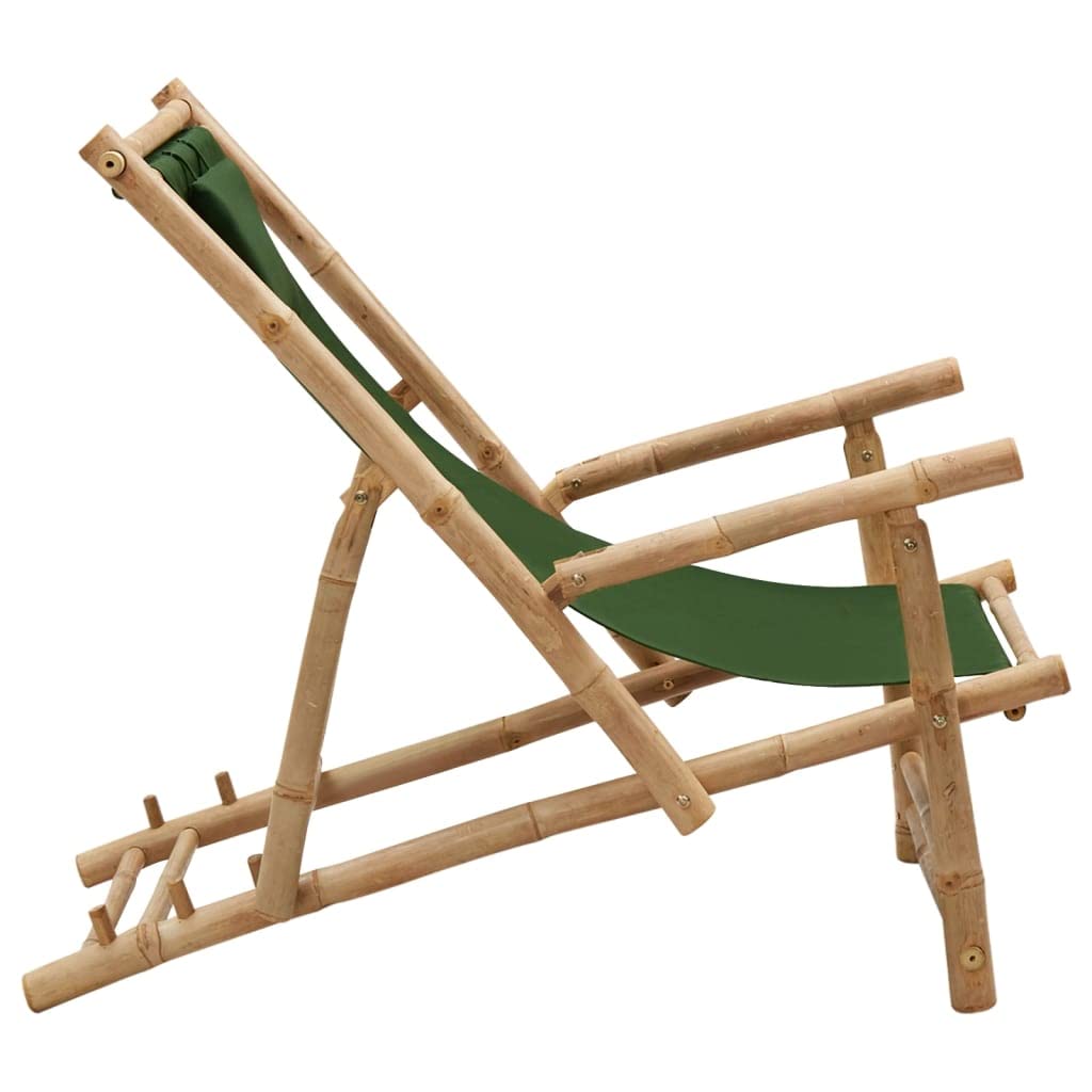 Portable Folding Sling Chair with Bamboo Frame & Canvas - Lightweight Reclining Beach Chair for Outdoor, Patio, Poolside, Camping & Backyard (Green) | Perfect for Relaxing, Sunbathing & Travel