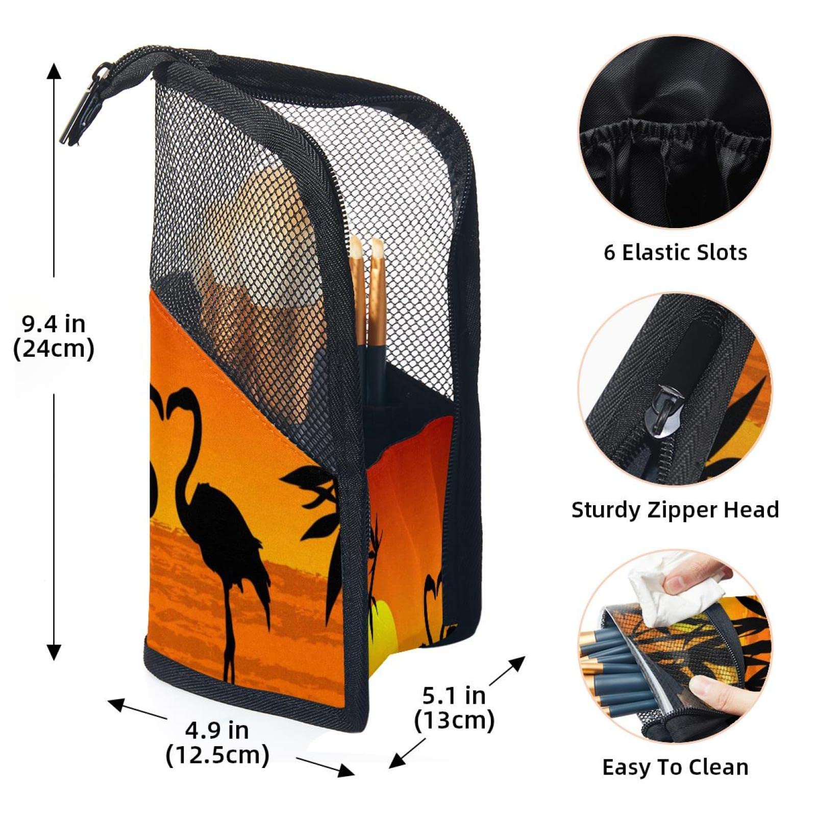 Premium 12-Piece Makeup Brush Organizer Bag - Tropical Flamingo Sunset Design, Portable Makeup Brush Holder Case for Travel & Home Storage | Perfect for Makeup Artists & Beauty Enthusiasts