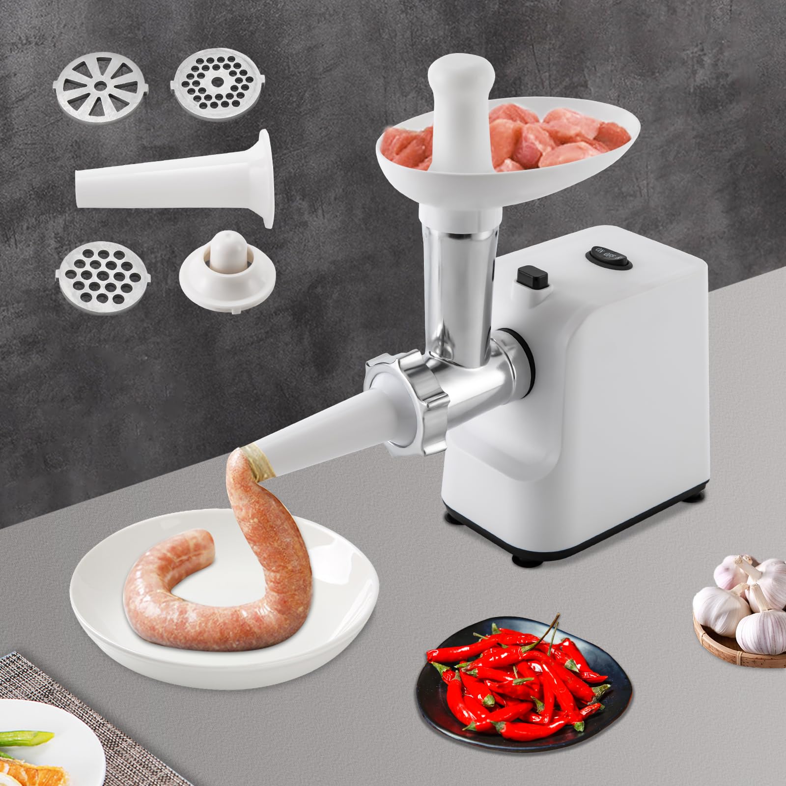 Electric Meat Grinder - Heavy Duty Stainless Steel Sausage Stuffer with 3 Grinding Plates & Attachments | Perfect for Home Kitchen & Commercial Use | Great for Ground Beef, Sausage Making & Food Prep