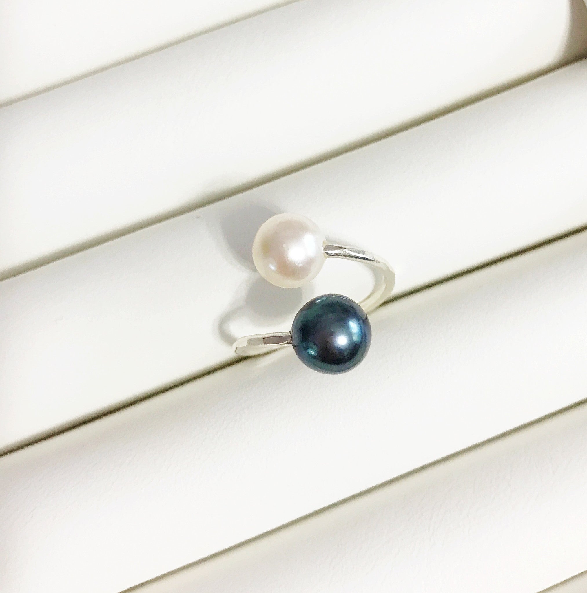 Leia Black & White Pearl Ring (R156) - Elegant Jewelry for Women, Perfect for Weddings, Parties & Special Occasions