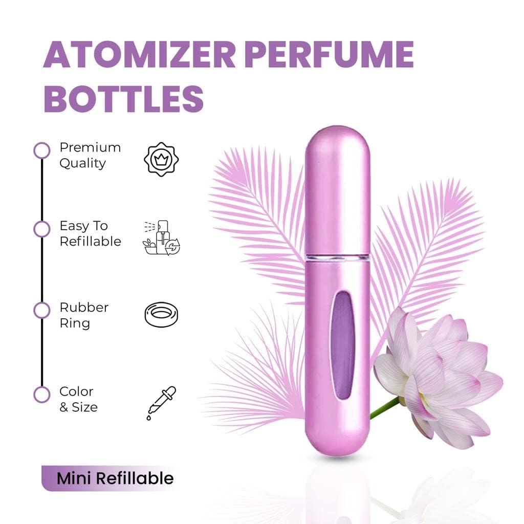 VIGOR PATH Refillable Travel Perfume Spray Bottle - Portable Mini Perfume Atomizer for Women & Men, Leak-Proof Scent Pump Case (Blue, Black, Pink) | Perfect for Airplane Carry-On, Gym Bag & Purse Essentials
