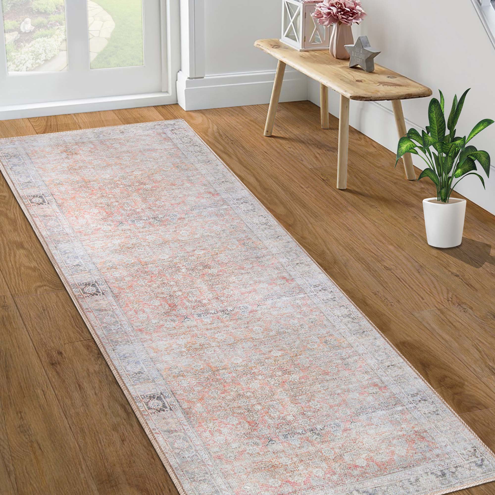 Lottie Distressed Geometric Farmhouse Indoor Area Rug - Soft Non-Slip Boho Chic Living Room Carpet for Home Decor, Bedroom & Office