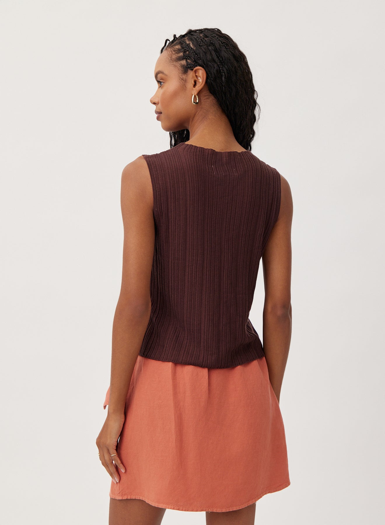 Casablanca Brown Ribbed Mock Neck Top - Women's Stretch Knit Turtleneck Shirt for Fall & Winter Layering