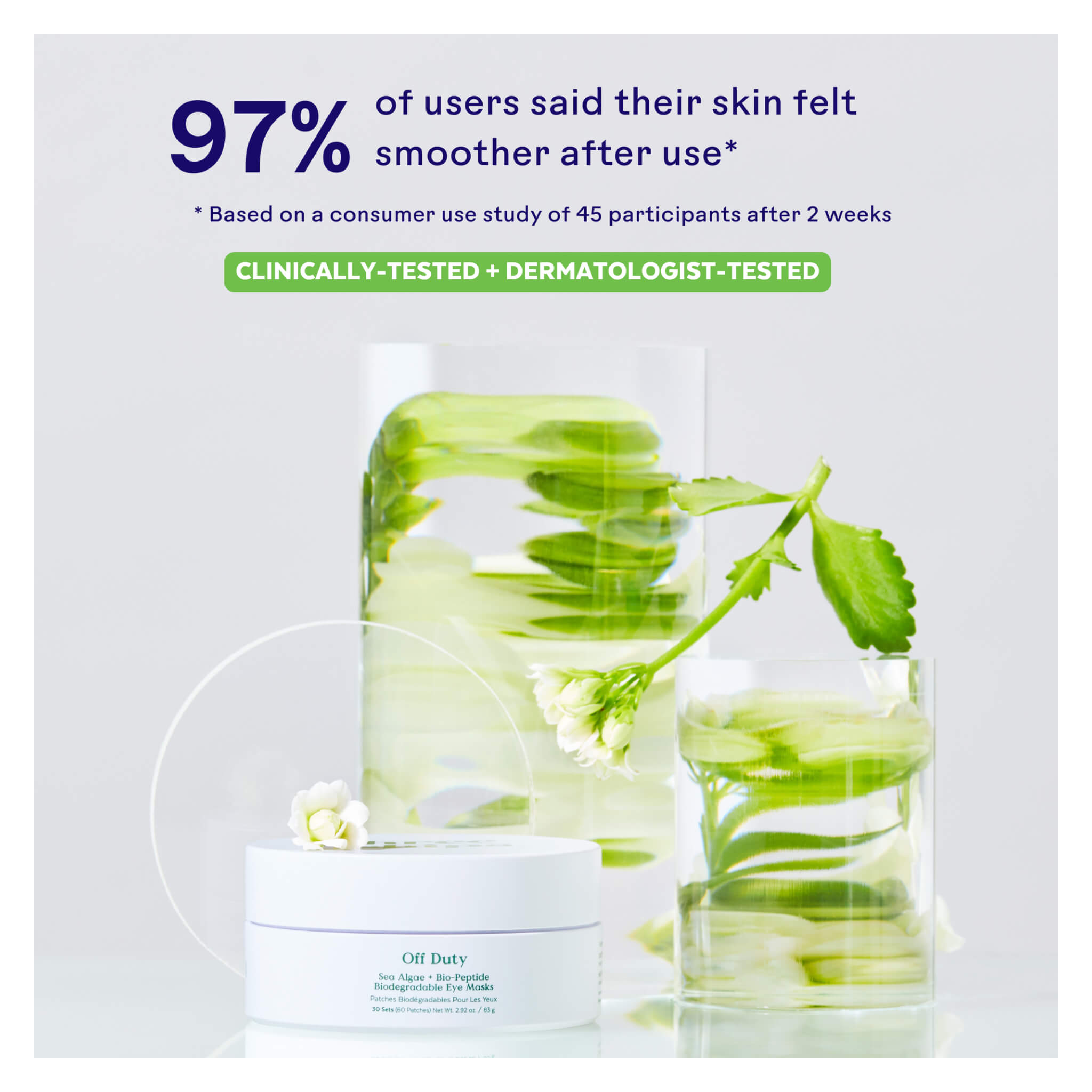 Off Duty Sea Algae & Bio Peptide Smoothing Biodegradable Eye Masks for Dark Circles & Puffiness - Perfect for Travel, Spa & Nighttime Skincare Routine