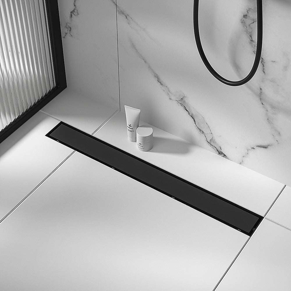 1200mm Black Tile Insert Shower Drain Grate with Center Outlet - Heavy Duty Floor Waste for Bathroom, Wet Room & Shower Enclosure - Anti-Clog Design for Easy Maintenance