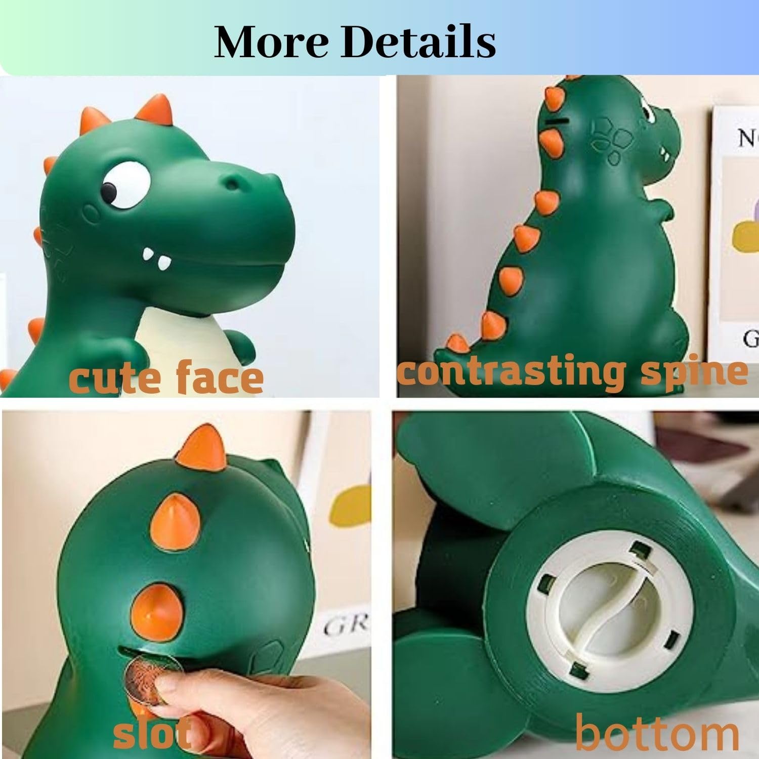 Dinosaur Piggy Bank for Kids - Unbreakable Plastic Money Bank, Cute Savings Box for Boys & Girls - Perfect Christmas & Birthday Gift (Green) - Ideal for Teaching Children Financial Responsibility & Fun Home Decor