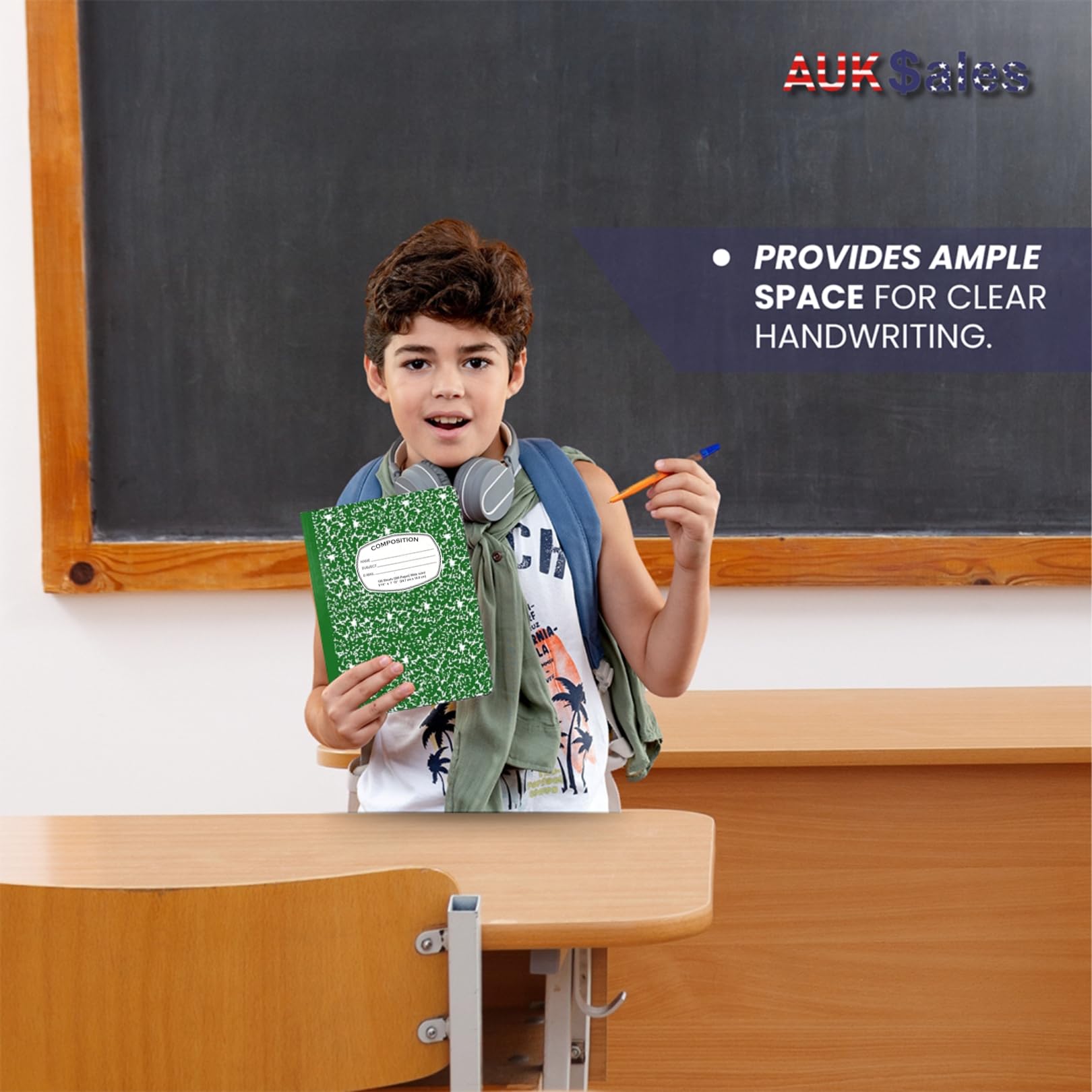 AUKSales Bulk Pack of 48 Wide Ruled Composition Notebooks - 100 Sheets, 9.75
