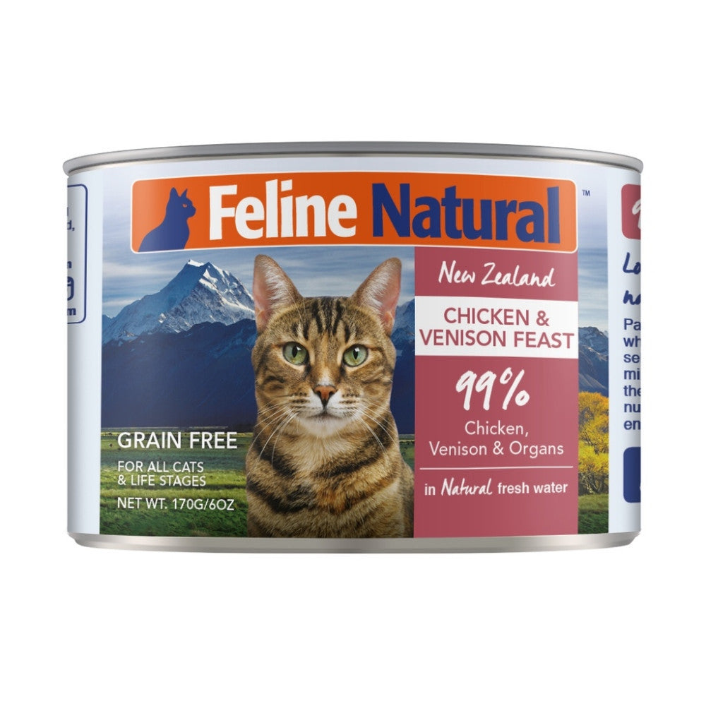 Feline Natural Grain-Free Canned Cat Food - 170g Beef, Chicken, Lamb, Hoki & Venison Variety Pack (12 Cans) | High-Protein Wet Food for Adult Cats | Perfect for Picky Eaters & Weight Management