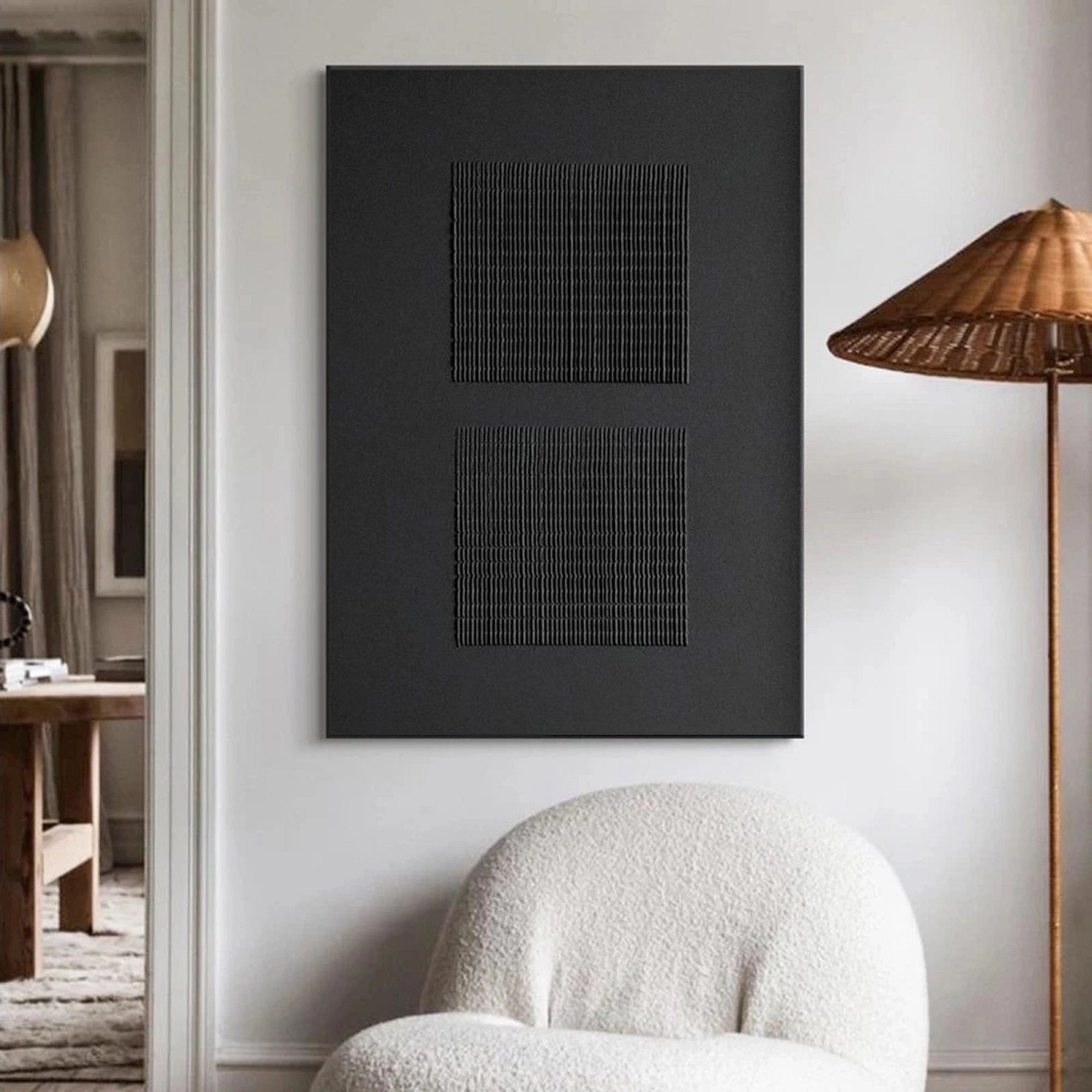 Black Minimalist Textured Painting Canvas Wall Art - Modern Abstract Home Decor for Living Room, Bedroom & Office #MZ012