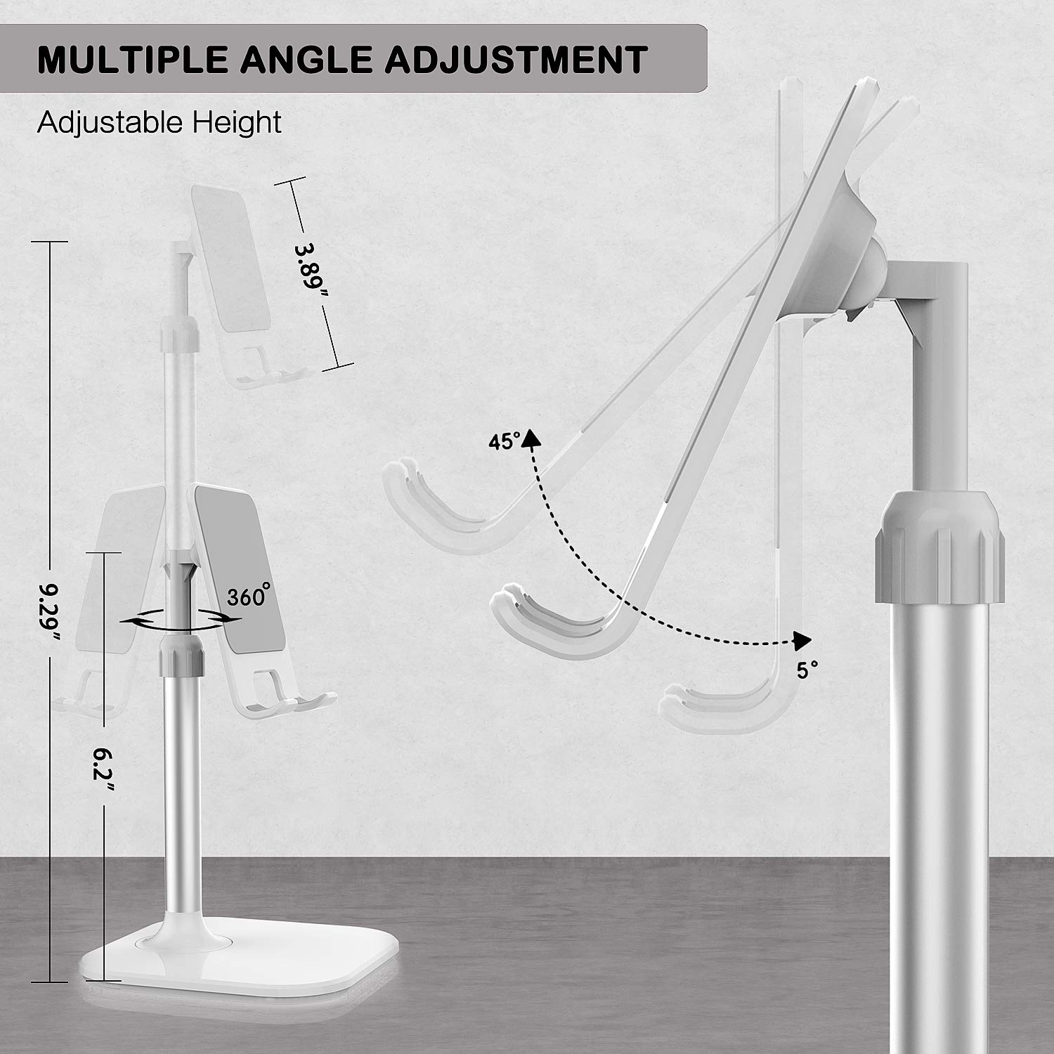Doboli Adjustable Phone Stand for Desk - Universal Smartphone & Tablet Holder Compatible with iPhone, Samsung, iPad - Perfect Christmas Gift for Women, Men, Mom, Wife (White) - Ideal for Office, Home, Kitchen & Video Watching