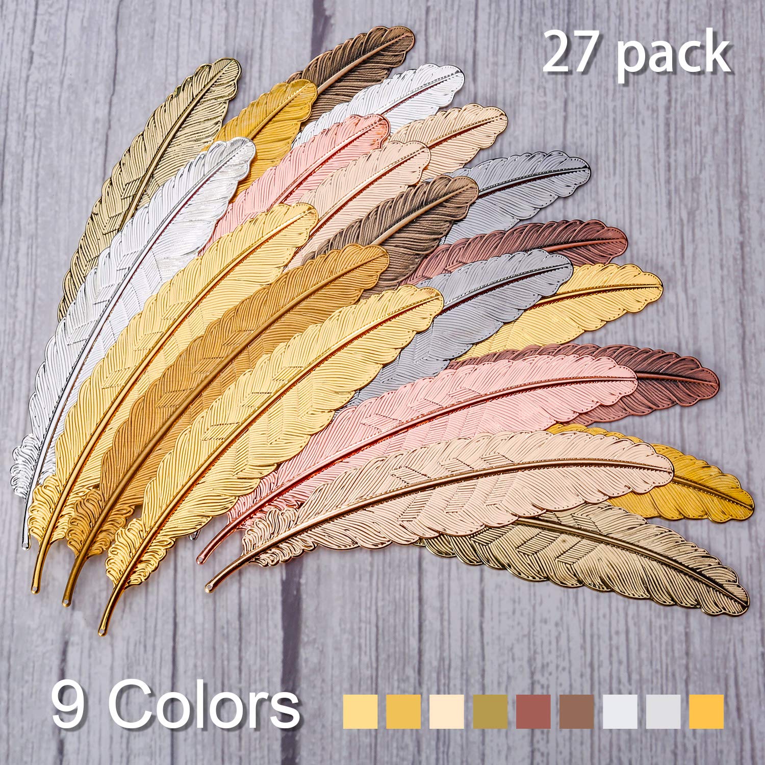 Tatuo 27-Piece Colorful Feather Metal Bookmarks Set for Book Lovers - Classic Style Reading Accessories for Journals, Novels & Gift Giving