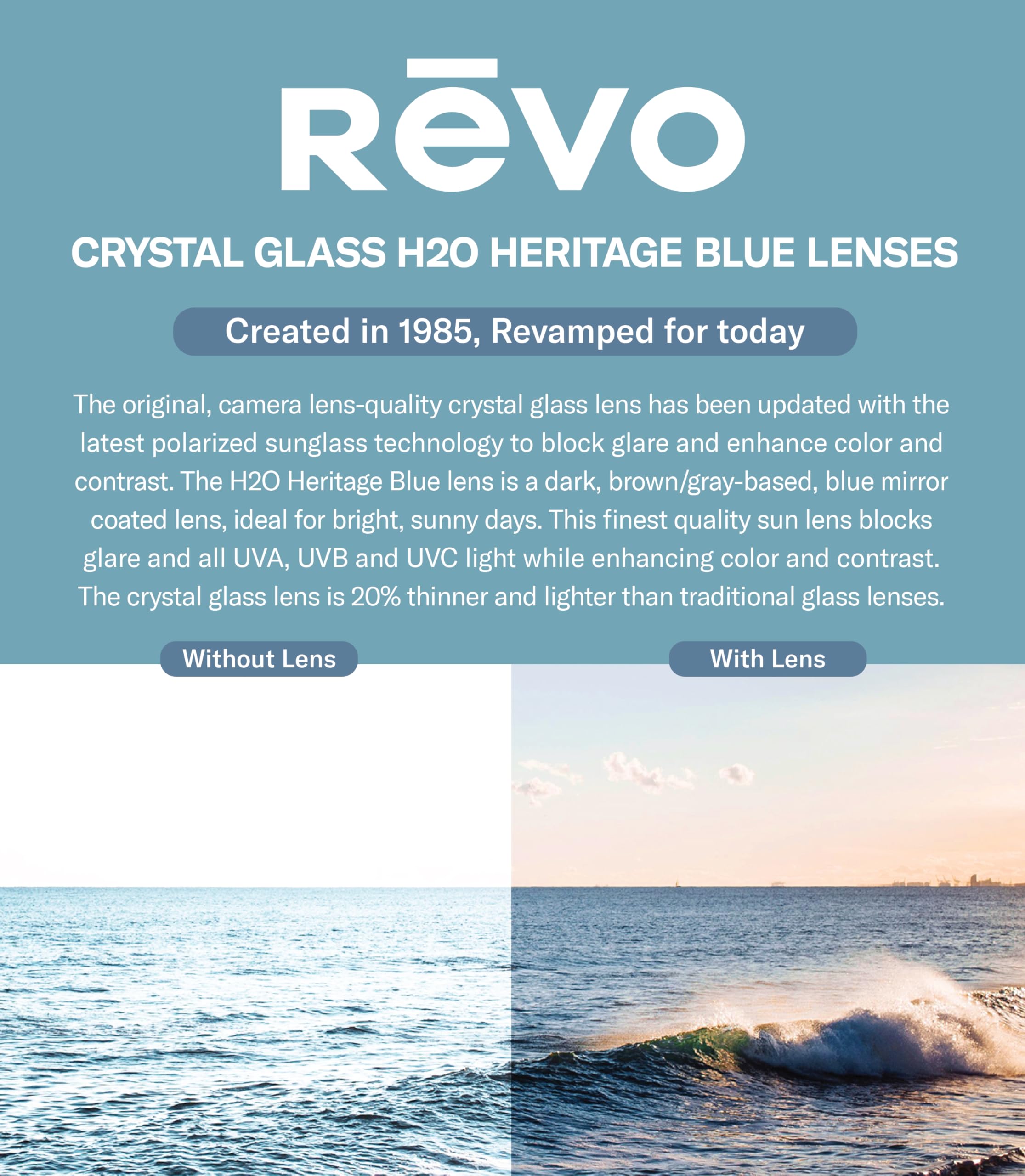 Revo Quinn Polarized Sunglasses - Round Frame Crystal Glass Lens for UV Protection & Glare Reduction | Perfect for Driving, Outdoor Sports & Beach Activities